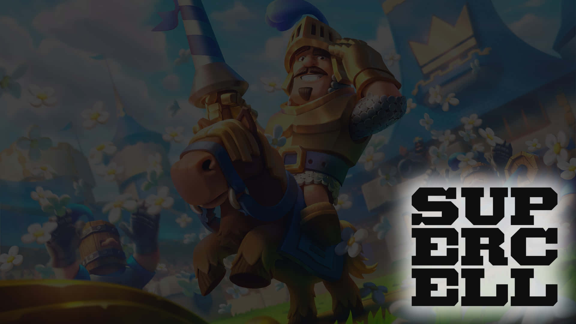 Supercell Logo, cartoon knight, golden armor, Full HD Desktop Wallpaper