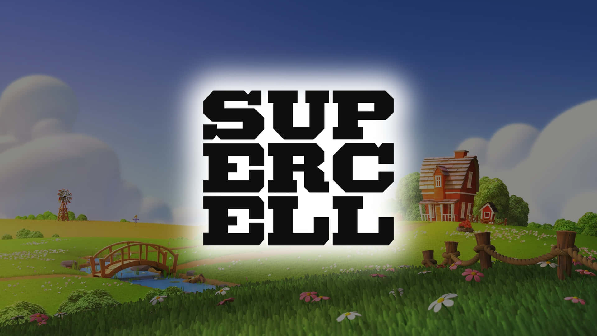 Supercell, black Supercell logo, cartoon landscape, Full HD Desktop Wallpaper