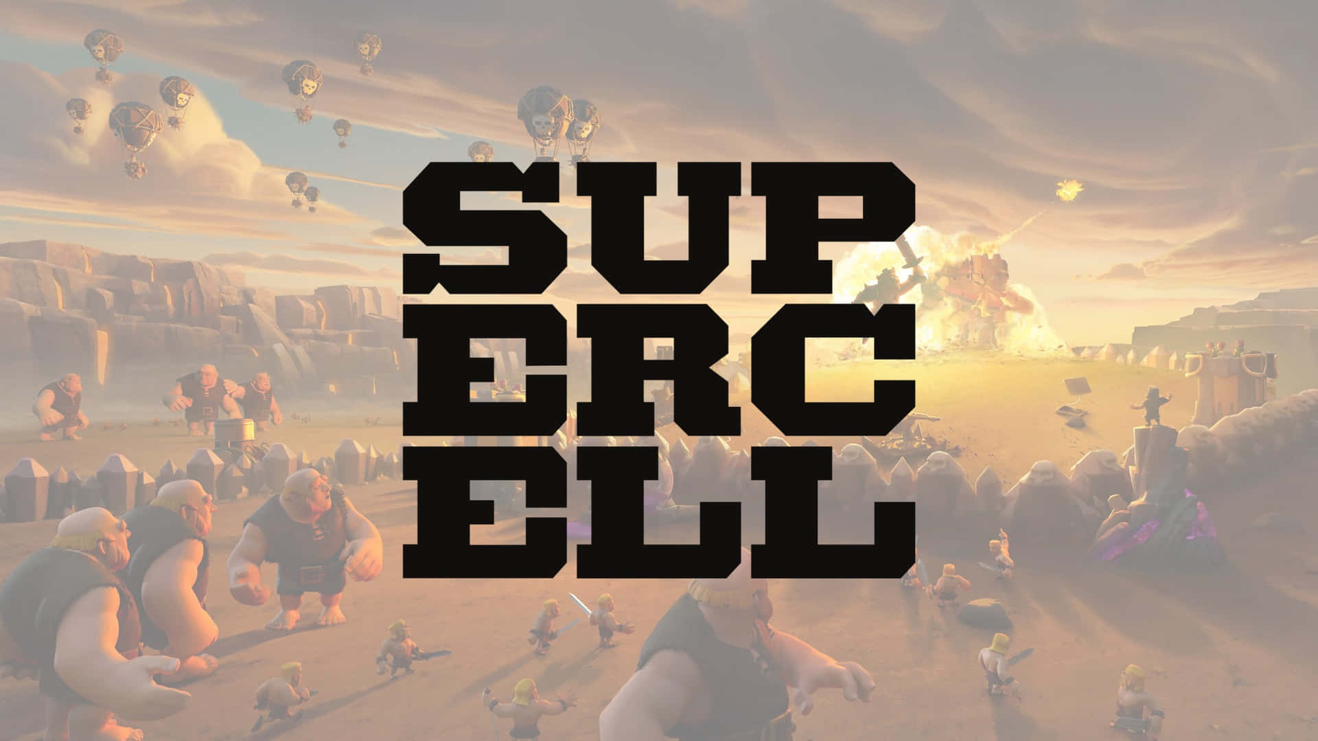 Supercell Logo, desert battlefield, cartoonish warriors, Full HD Desktop Wallpaper