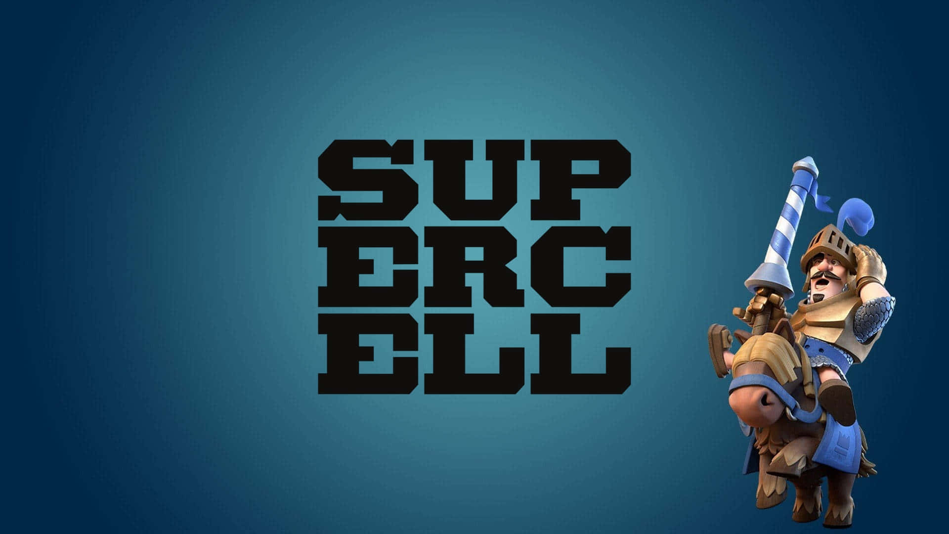 Supercell logo, cartoon knight, blue and white striped lance, Full HD Desktop Wallpaper