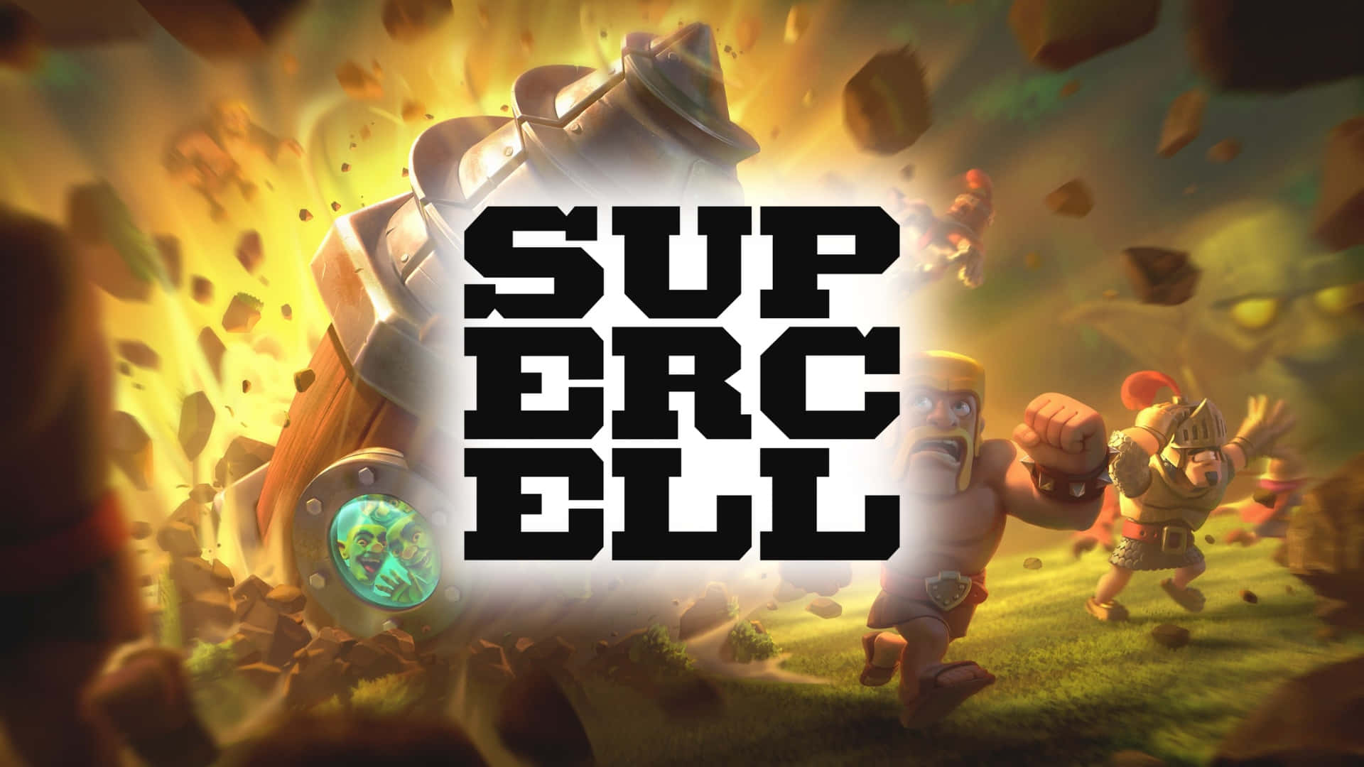 Supercell Logo, armored warriors, giant cannon, Full HD Desktop Wallpaper
