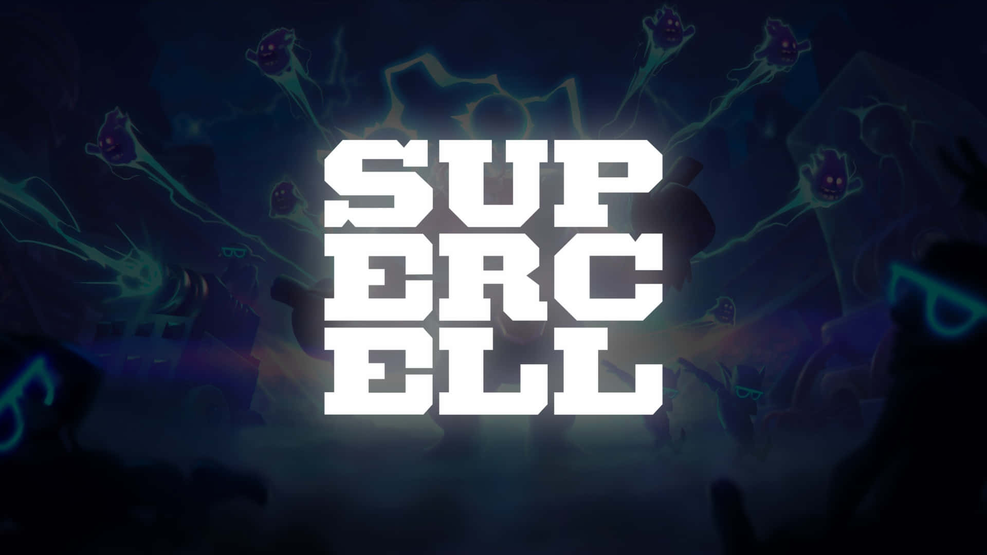 Supercell, white Supercell logo, dark blue background, Full HD Desktop Wallpaper