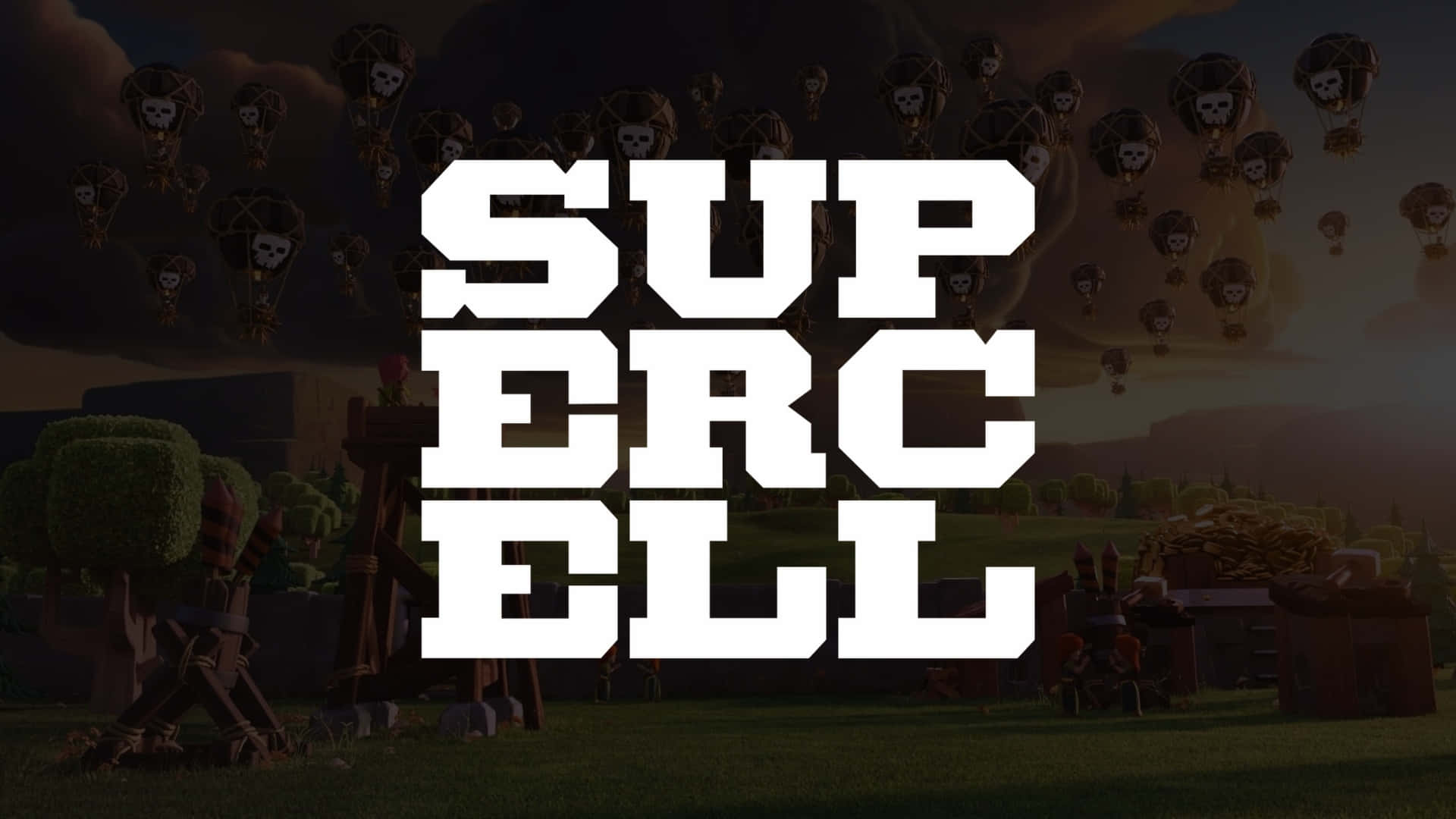Supercell, white Supercell logo, darkened game scene, Full HD Desktop Wallpaper