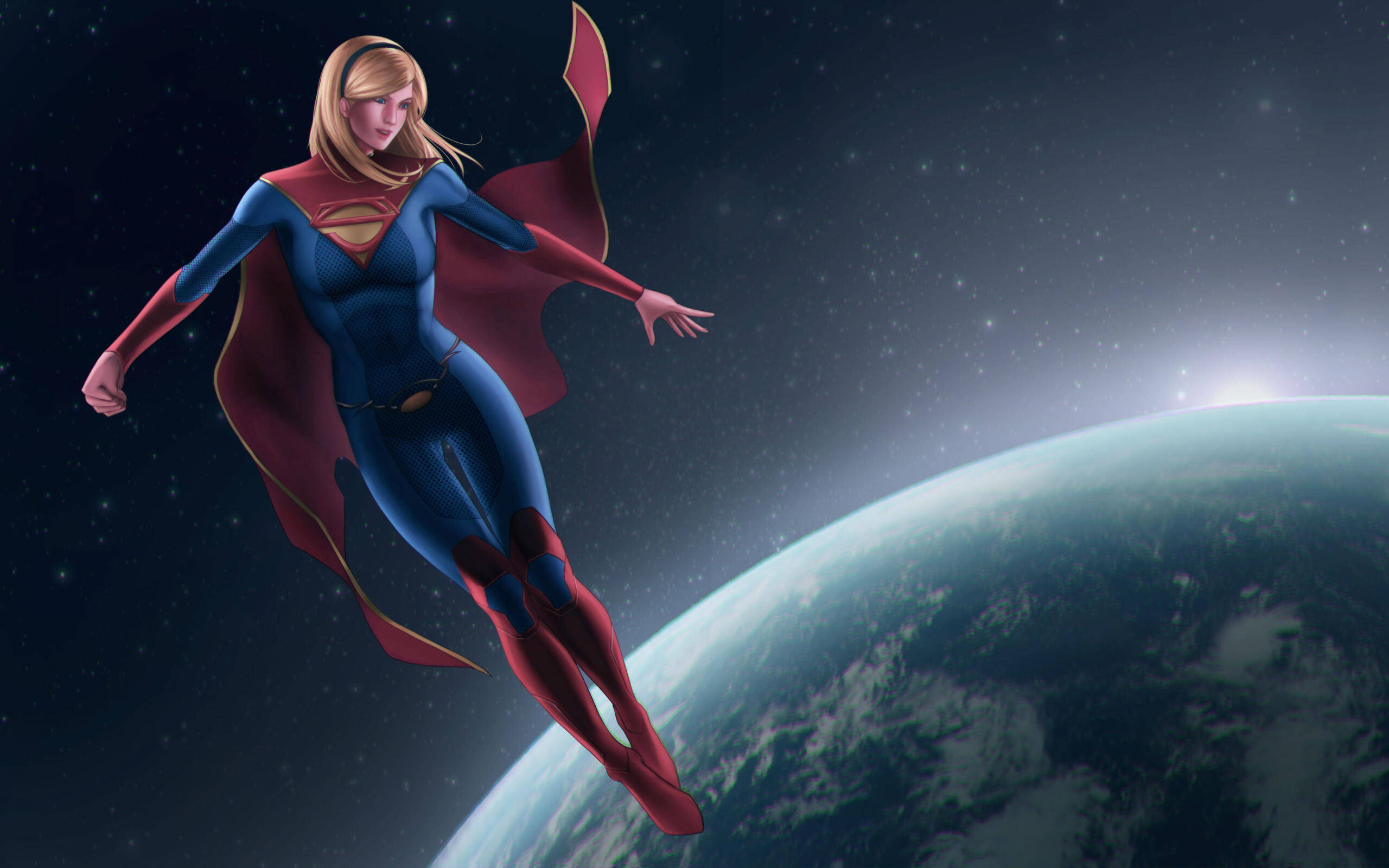 Supergirl, outer space, starry space, 2K Desktop Wallpaper