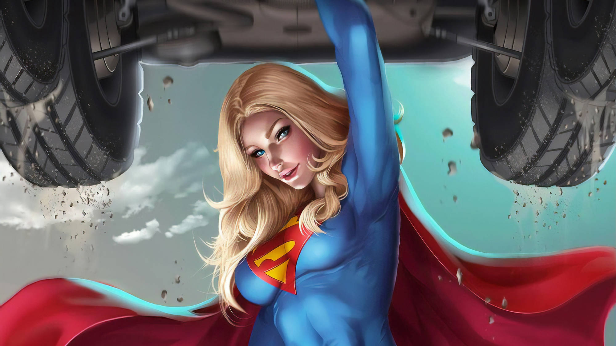Supergirl, car, red cape, Full HD Desktop Wallpaper