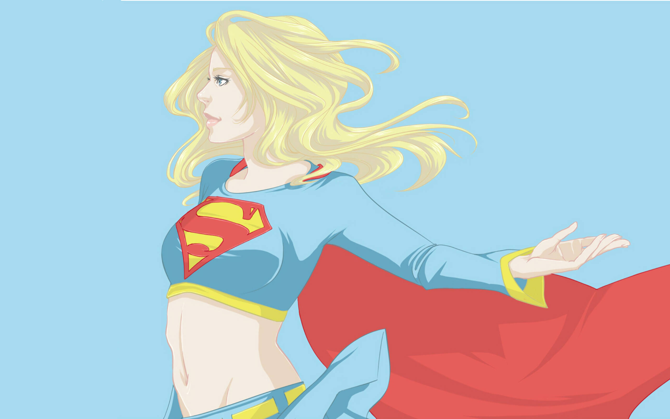 Cartoon Supergirl, light blue, blue and red costume, 2K Desktop Wallpaper