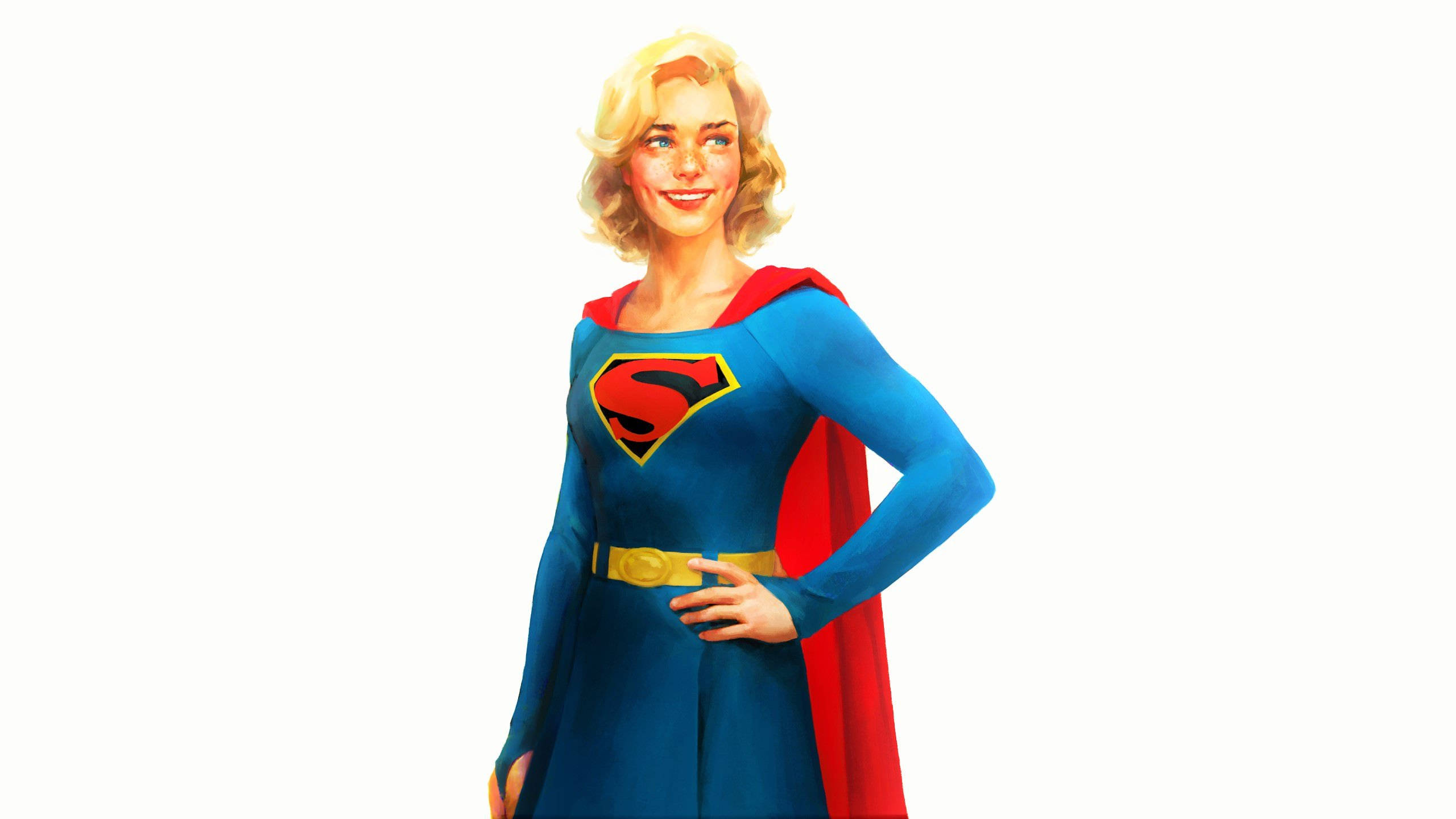 Supergirl, blue and red superhero costume, S emblem, 2K Desktop Wallpaper