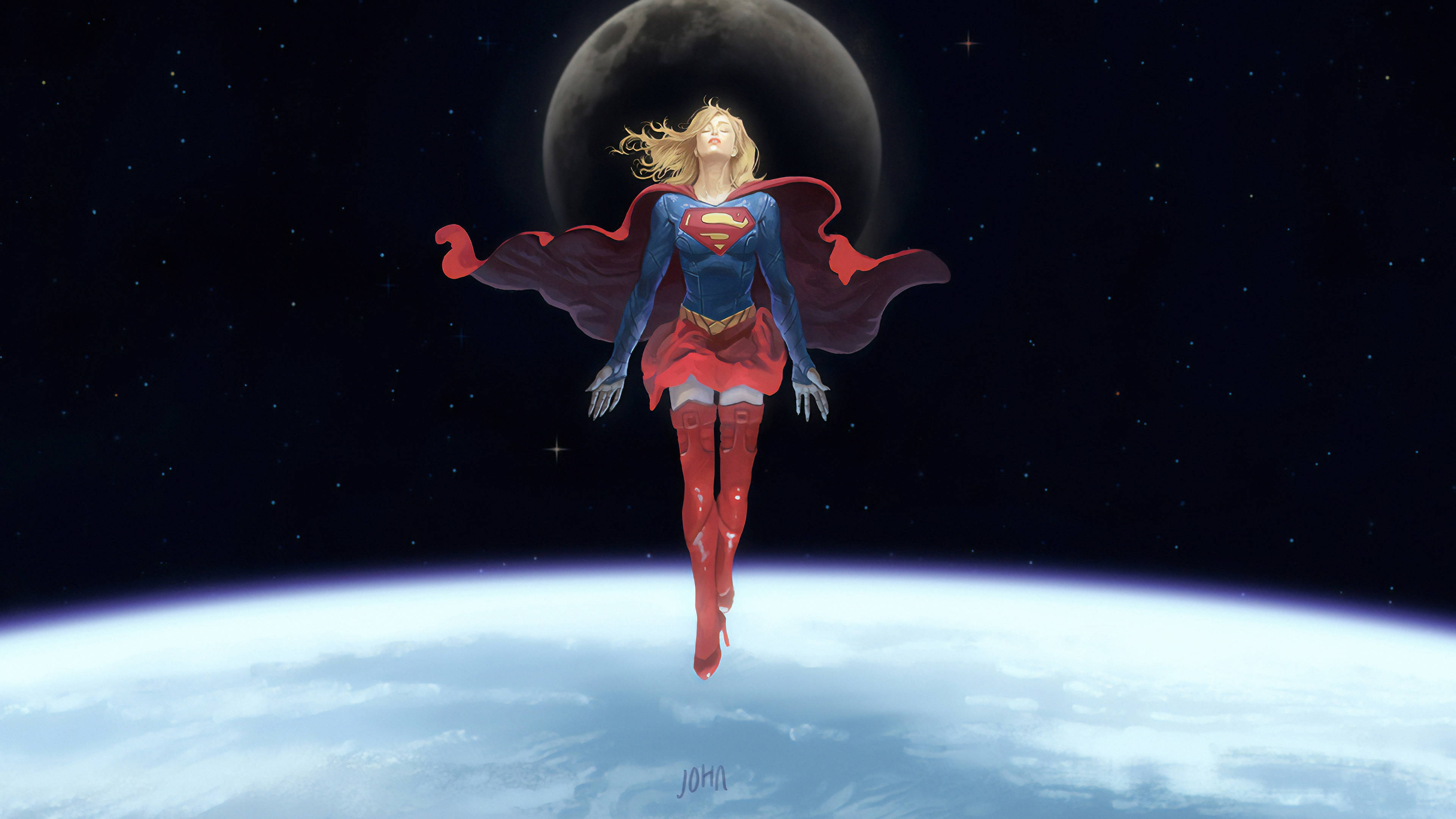 Supergirl, Earth, starry sky, 4K Desktop Wallpaper