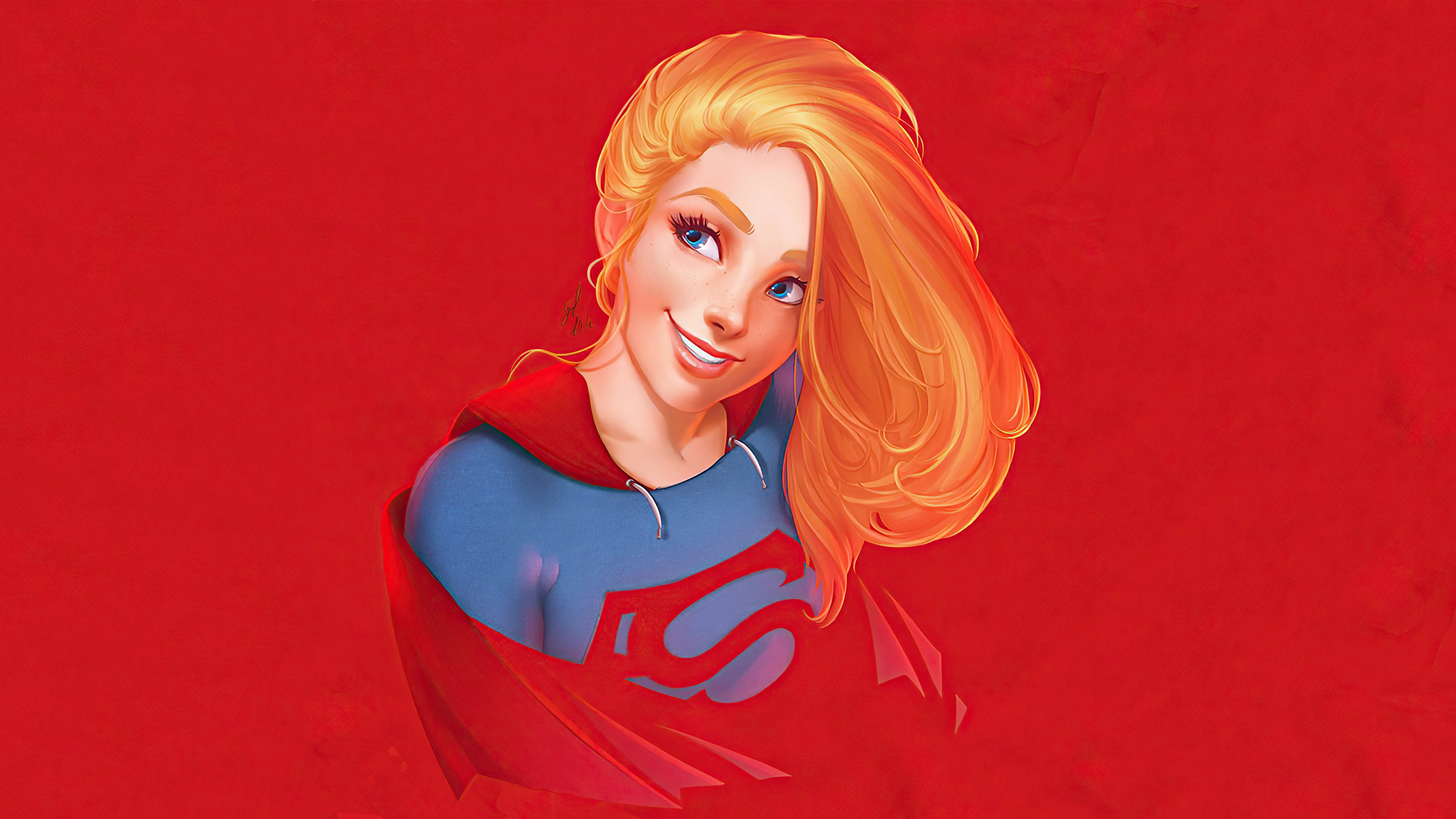 Supergirl, red, blonde hair, 4K Desktop Wallpaper