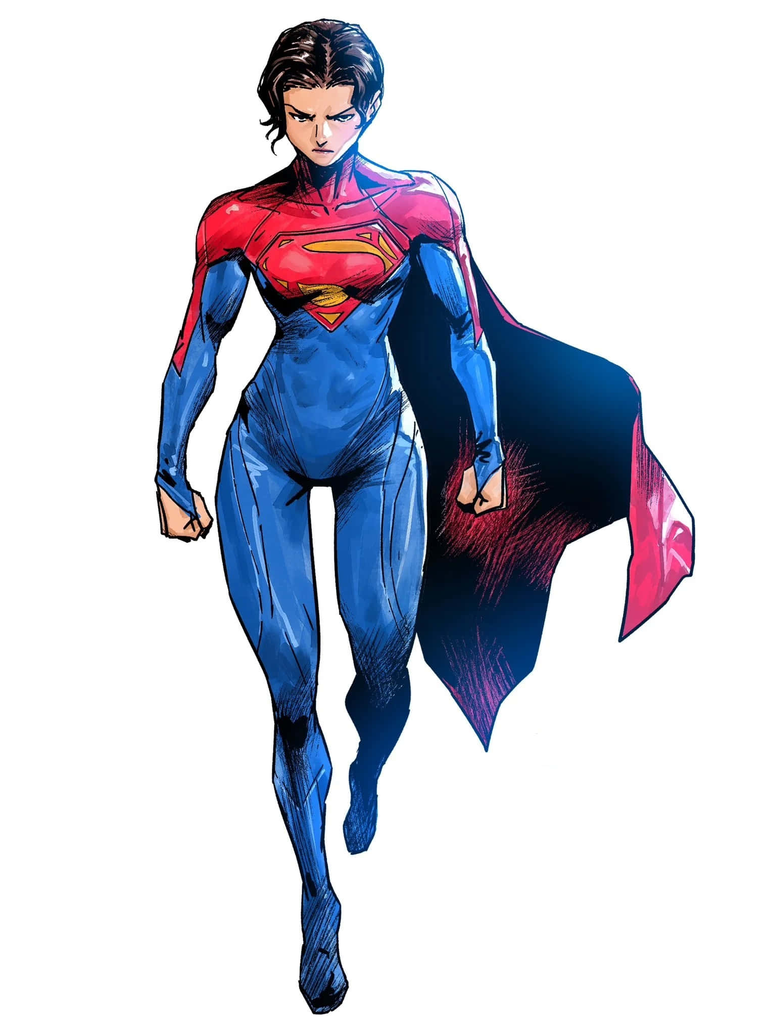 Supergirl, blue and red suit, flowing cape, Full HD Phone Wallpaper