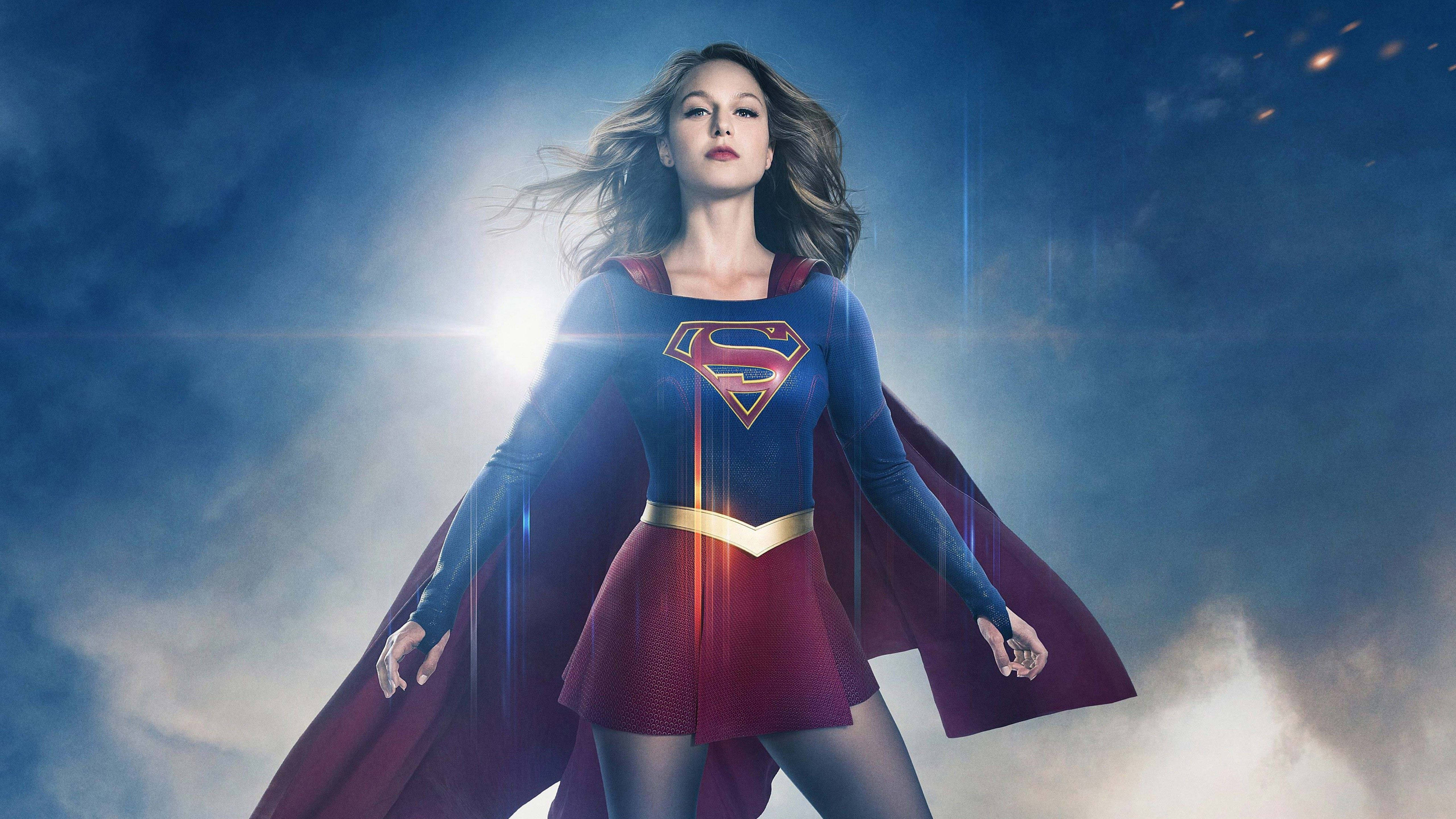 Supergirl, sunburst light, flowing cape, 5K Desktop Wallpaper