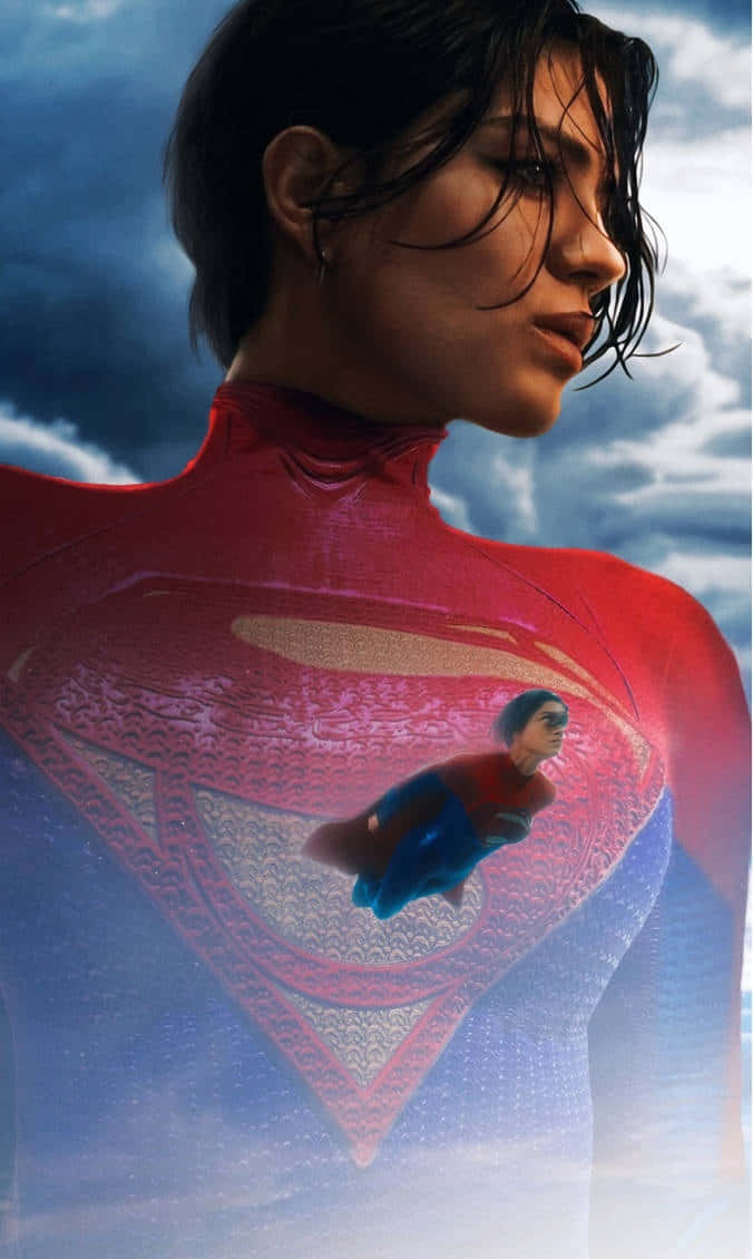 Supergirl, red suit, glowing S-shield, SD Phone Wallpaper