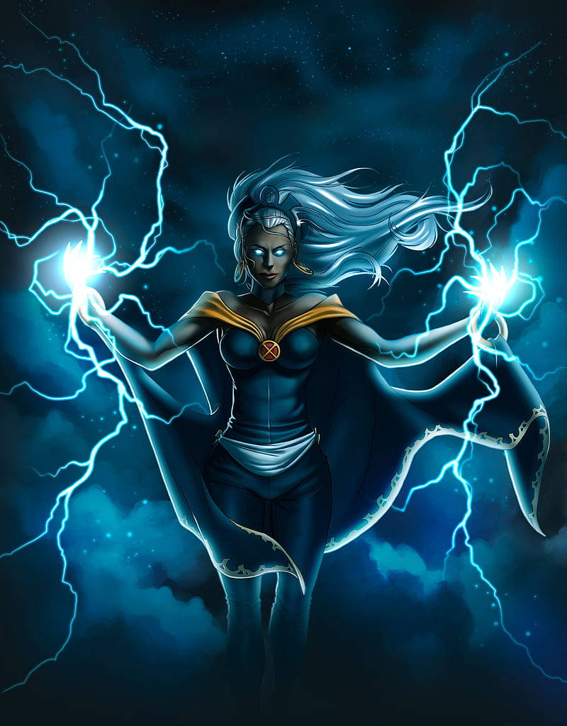 Storm, glowing blue eyes, flowing silver hair, SD Phone Wallpaper