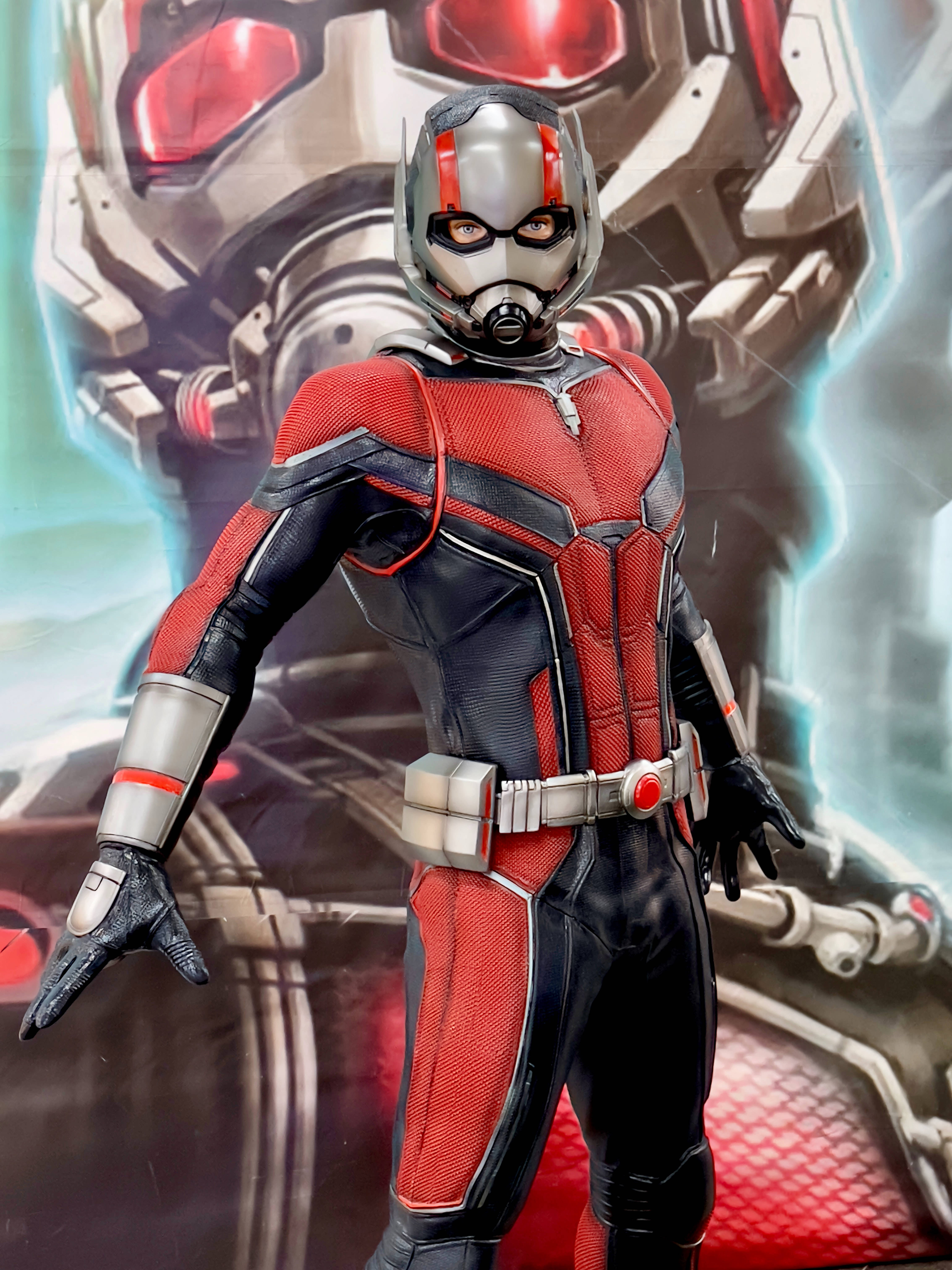 Superhero Supreme, red and black suit, mechanical ant-like head, 5K Phone Wallpaper