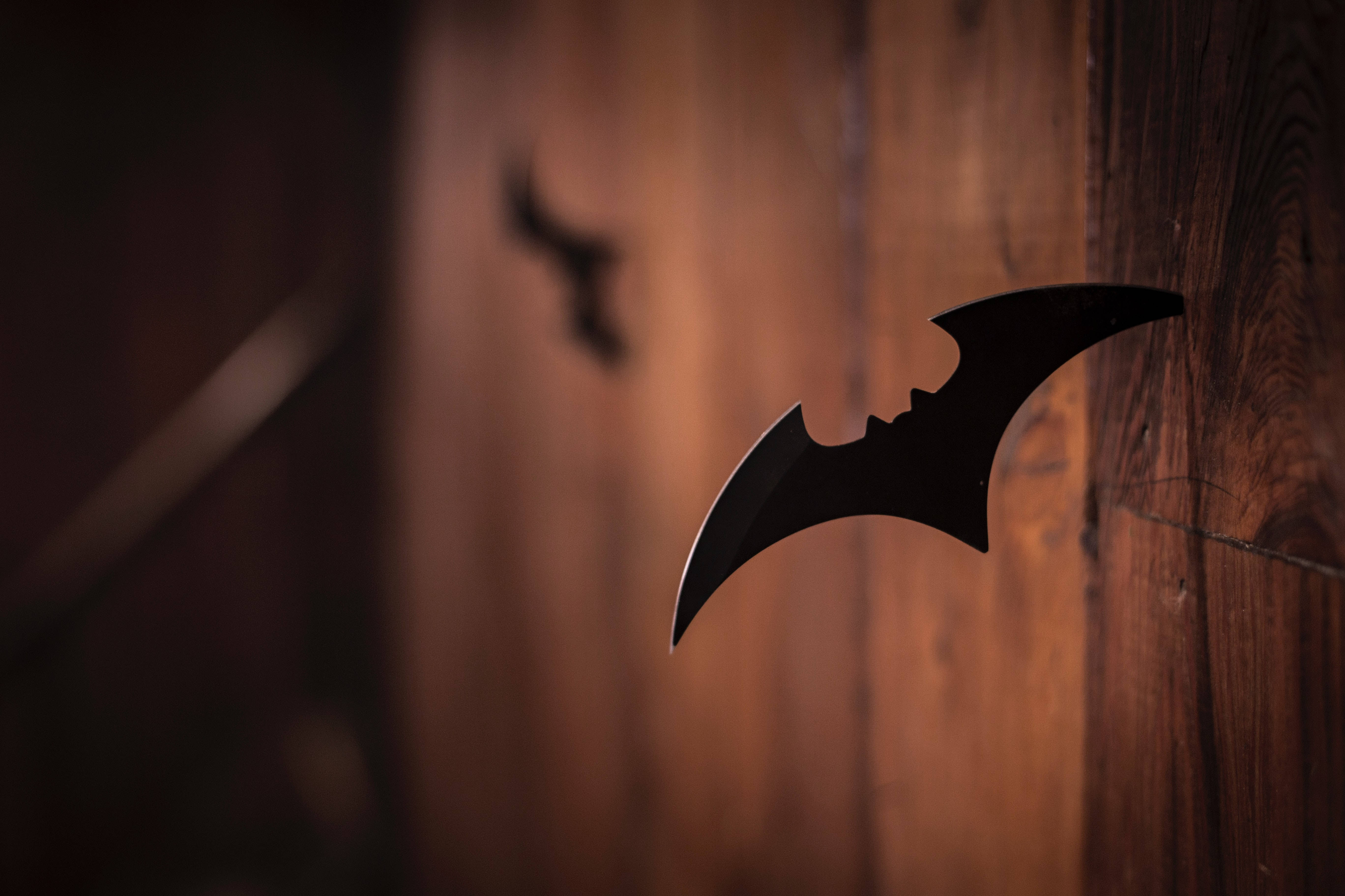 Superhero Supreme, night sky, sleek black bat symbol, 5K Desktop Wallpaper