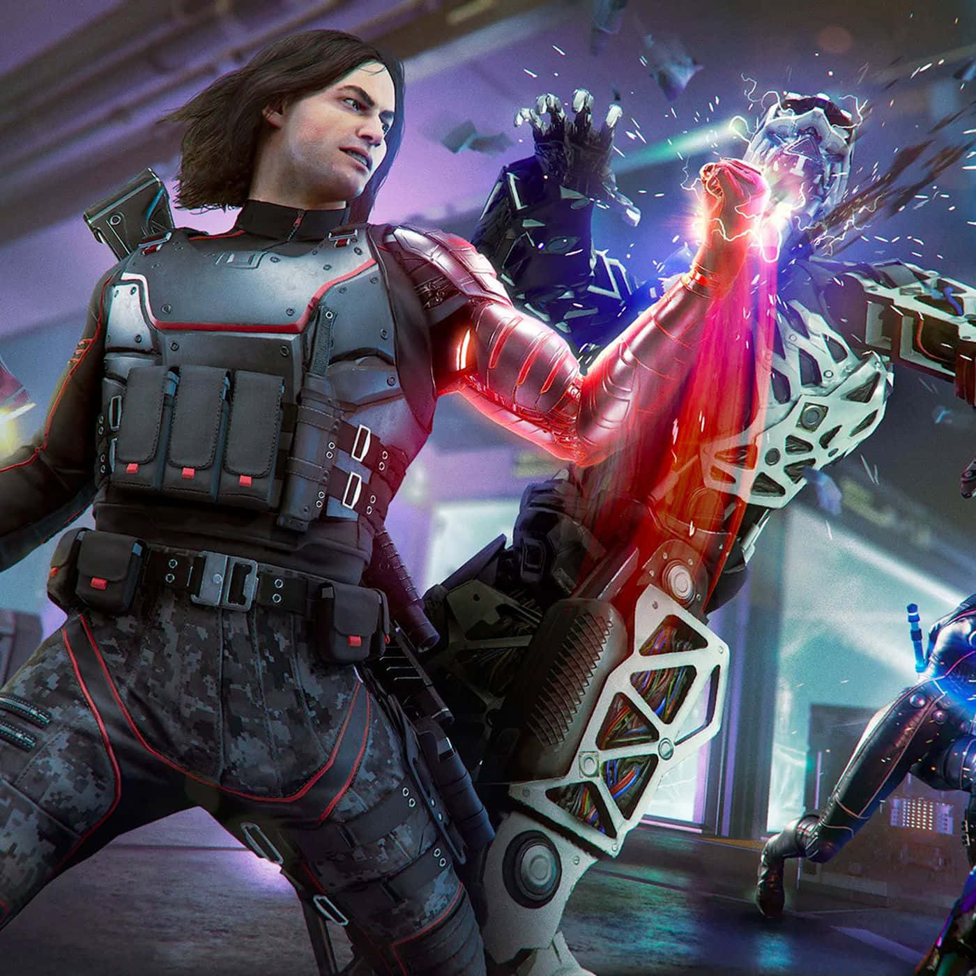 cybernetic warrior, tactical gear, glowing red energy blast, HD Desktop Wallpaper