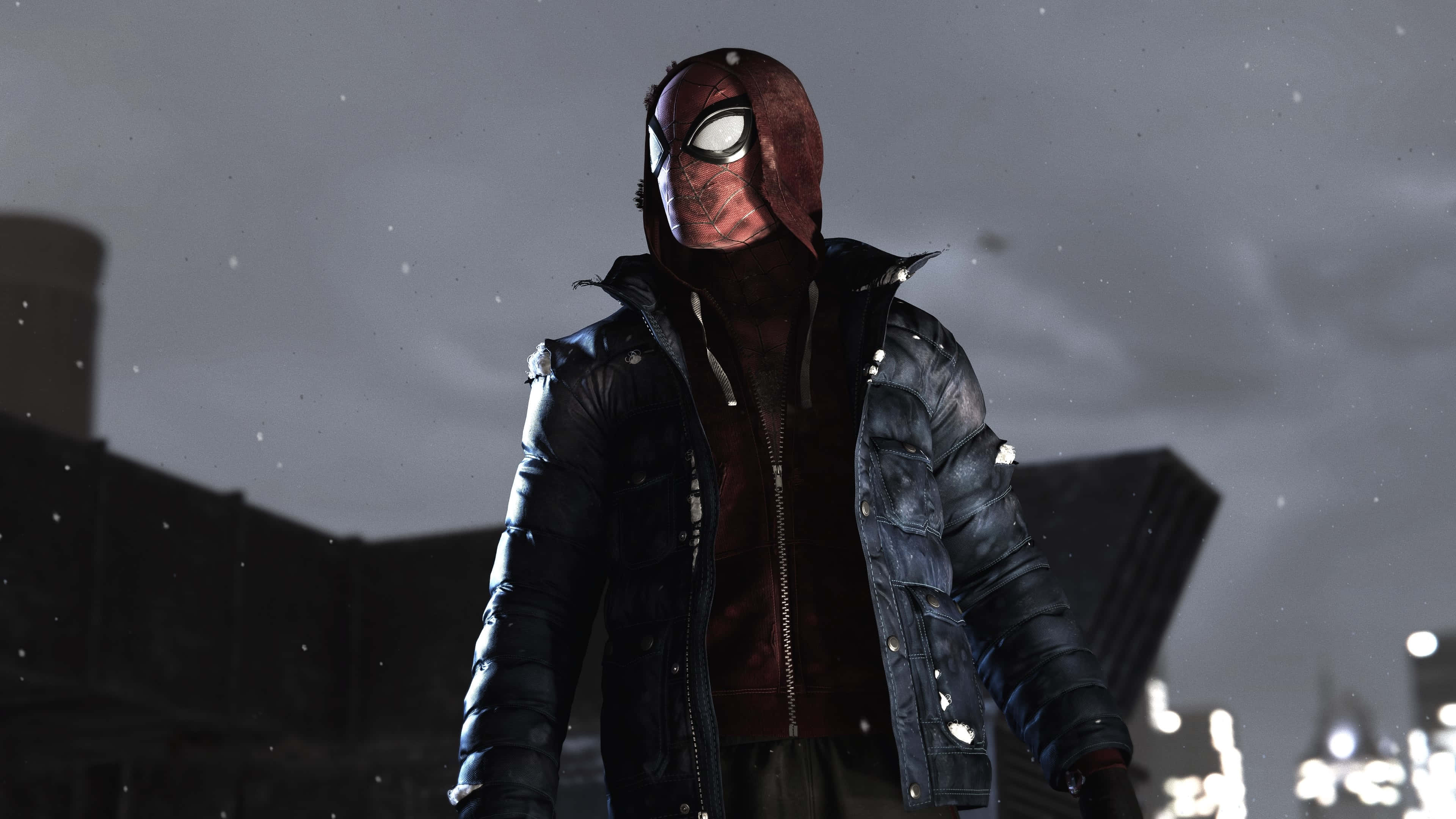 Superhero Video Games, snowy urban night, city lights, 4K Desktop Wallpaper