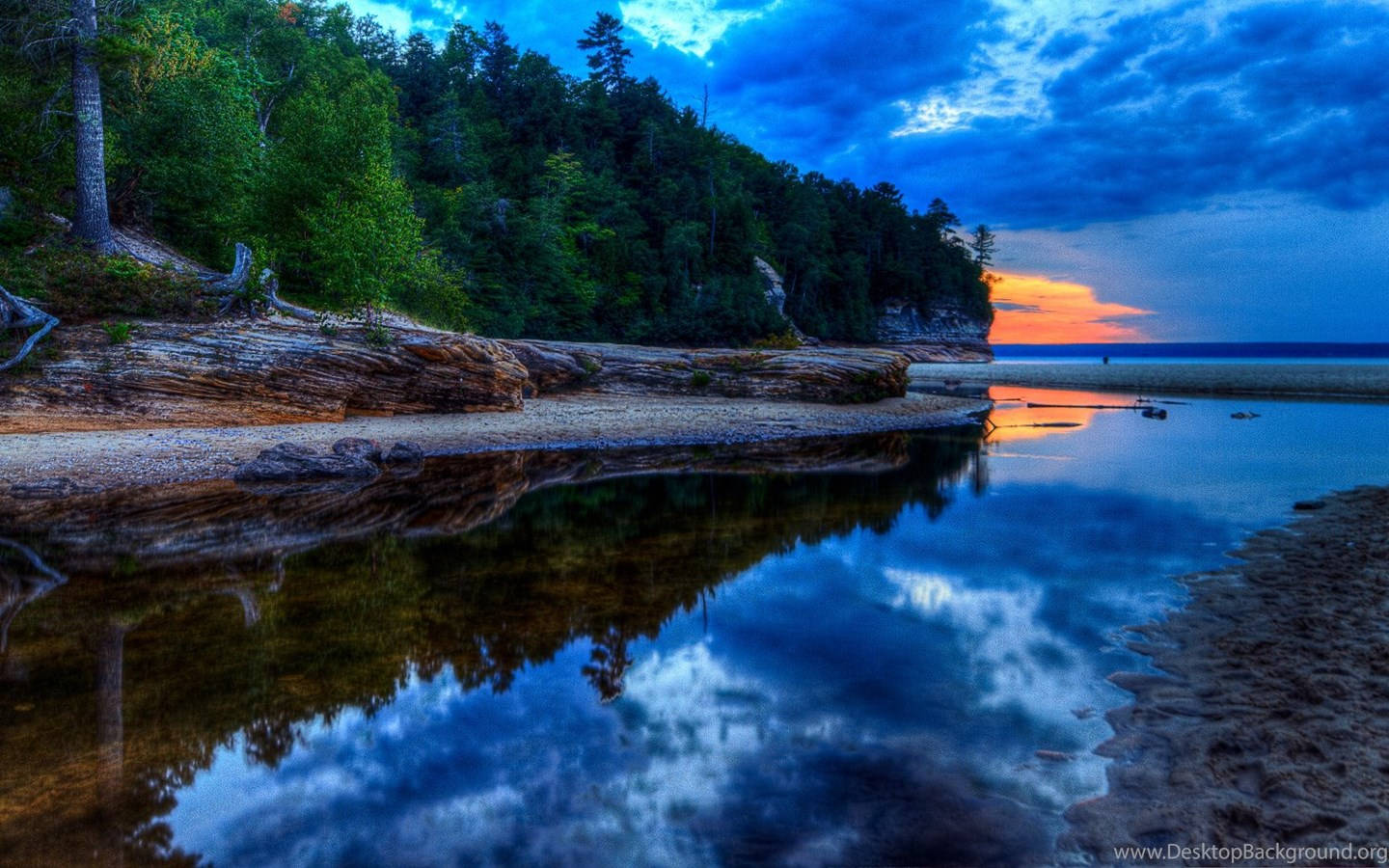 Lake Superior, sunset, orange sky, HD Desktop Wallpaper
