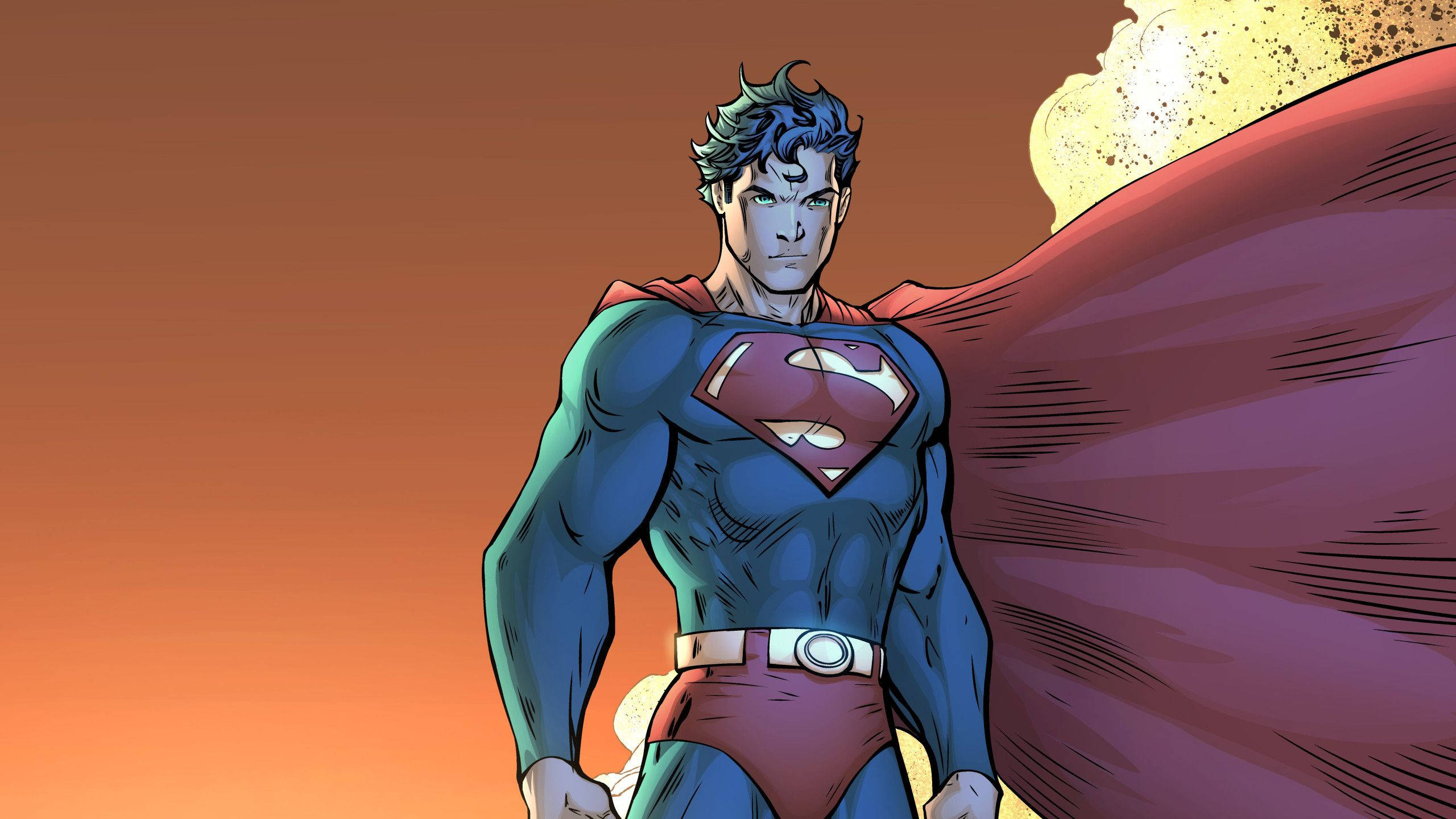 Superman, comic book, warm sunset sky, 2K Desktop Wallpaper