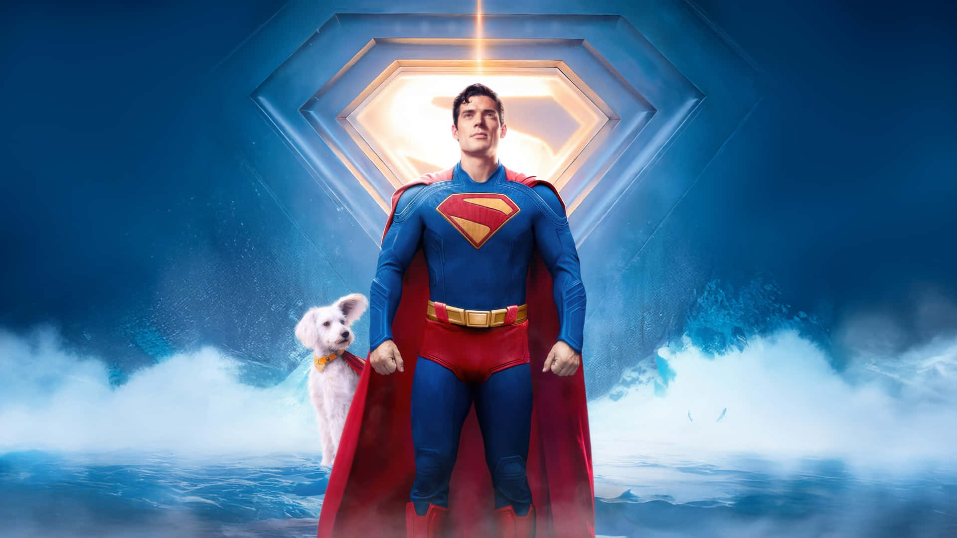 Superman 2025, hexagonal portal, white dog, Full HD Desktop Wallpaper