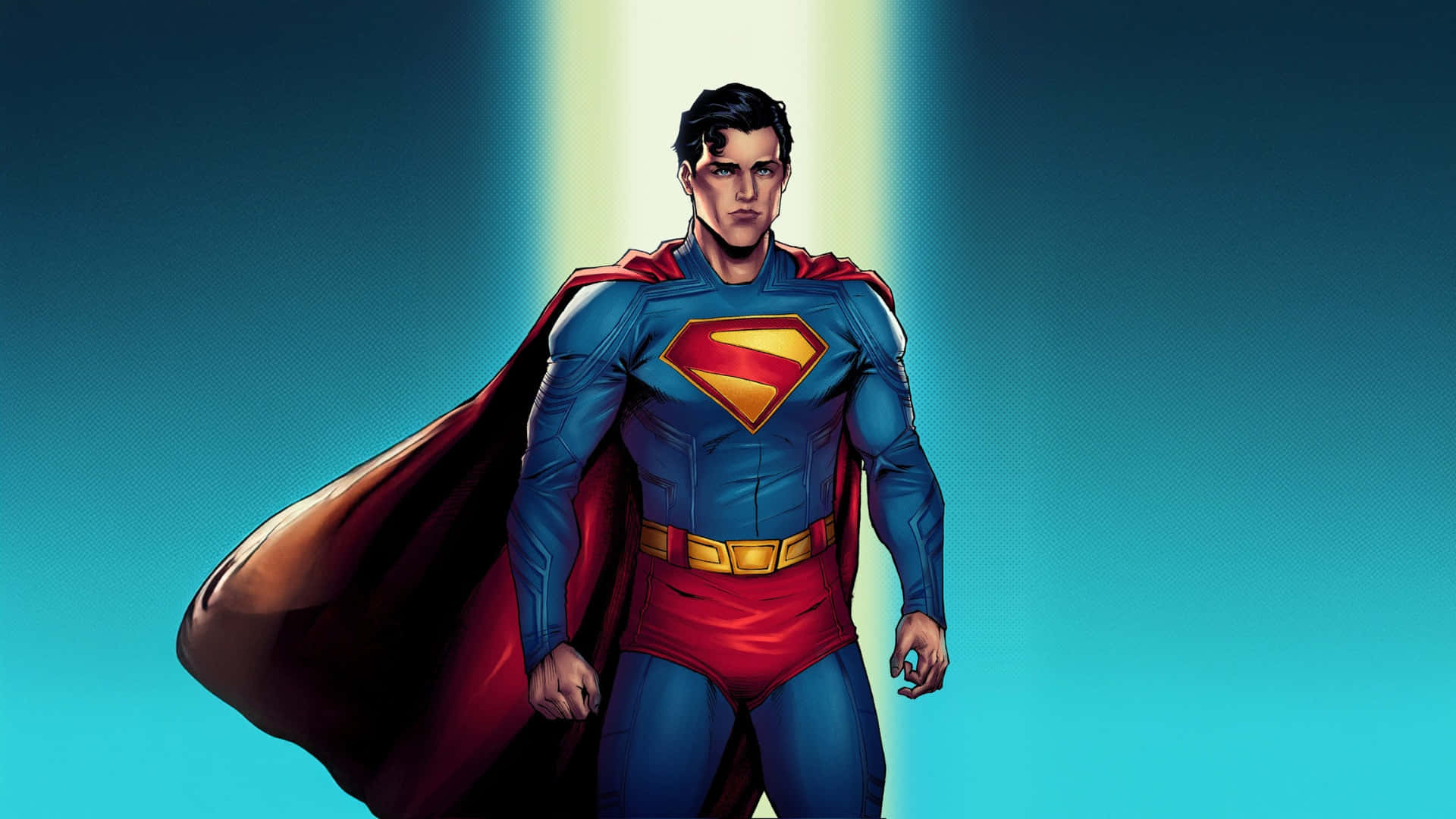Superman 2025, blue and red suit, flowing cape, Full HD Desktop Wallpaper