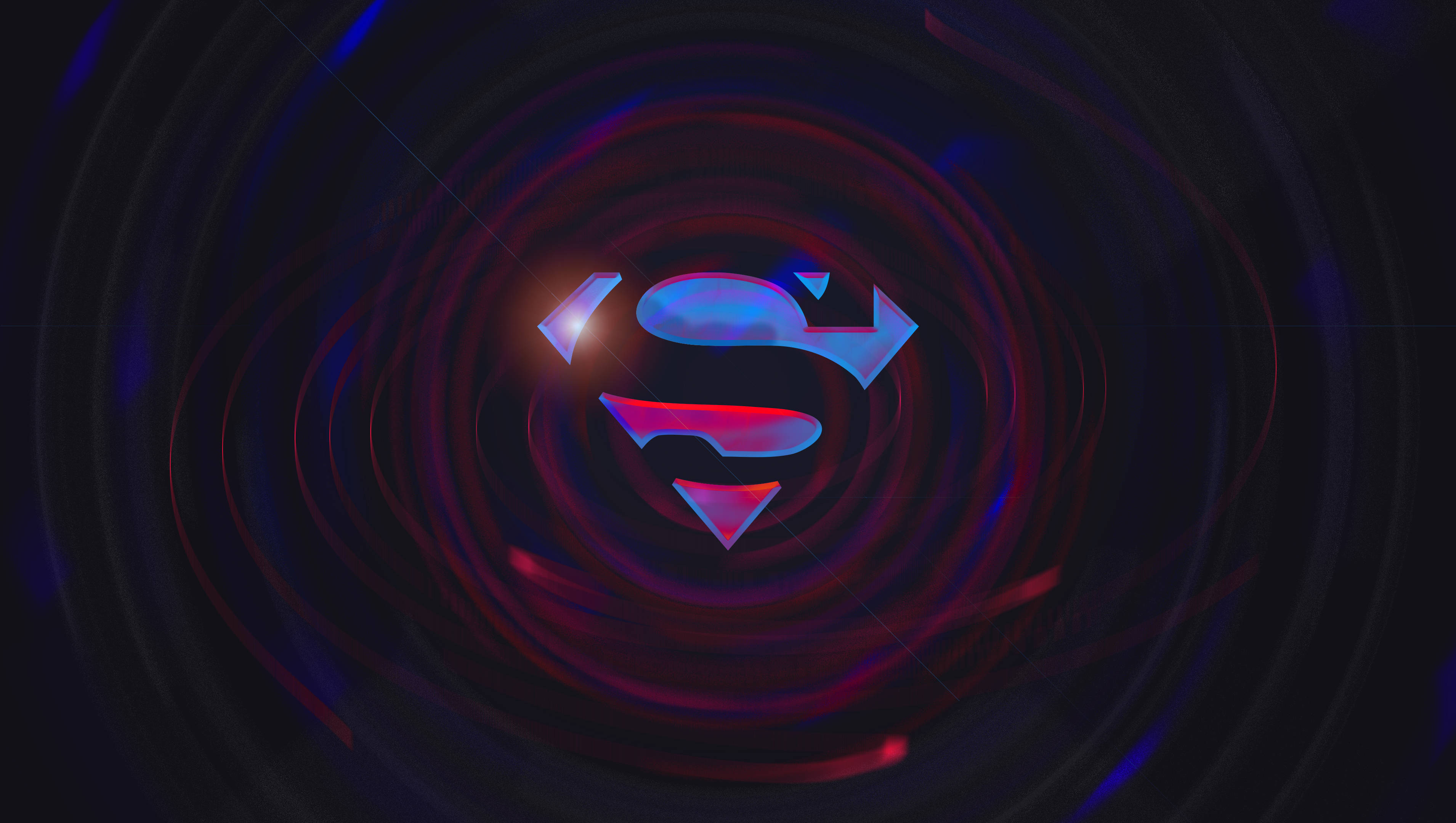 Superman logo, red and blue cosmic energy, dark void, 2K Desktop Wallpaper