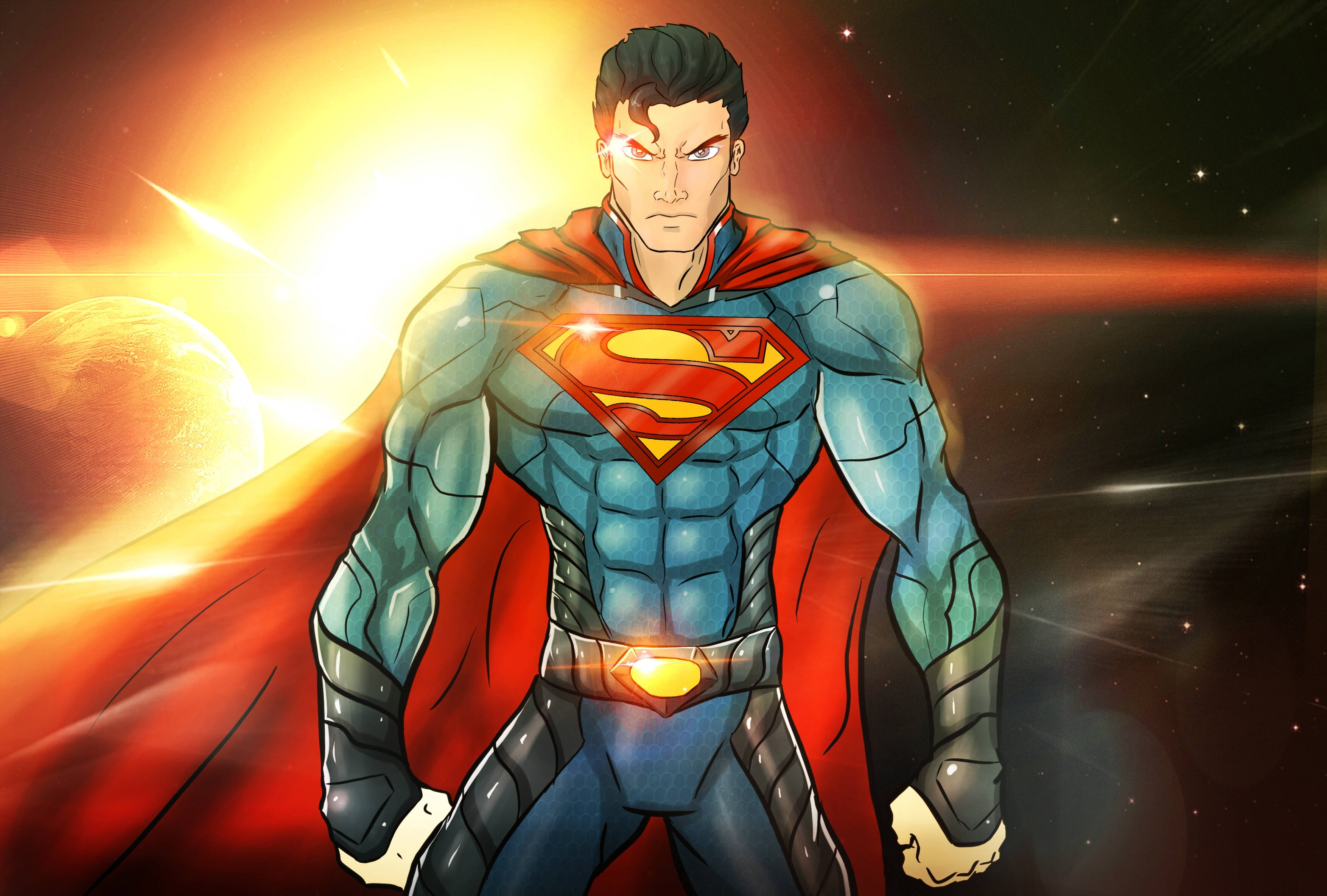 Superman, Superman Logo, cosmic backdrop, 2K Desktop Wallpaper