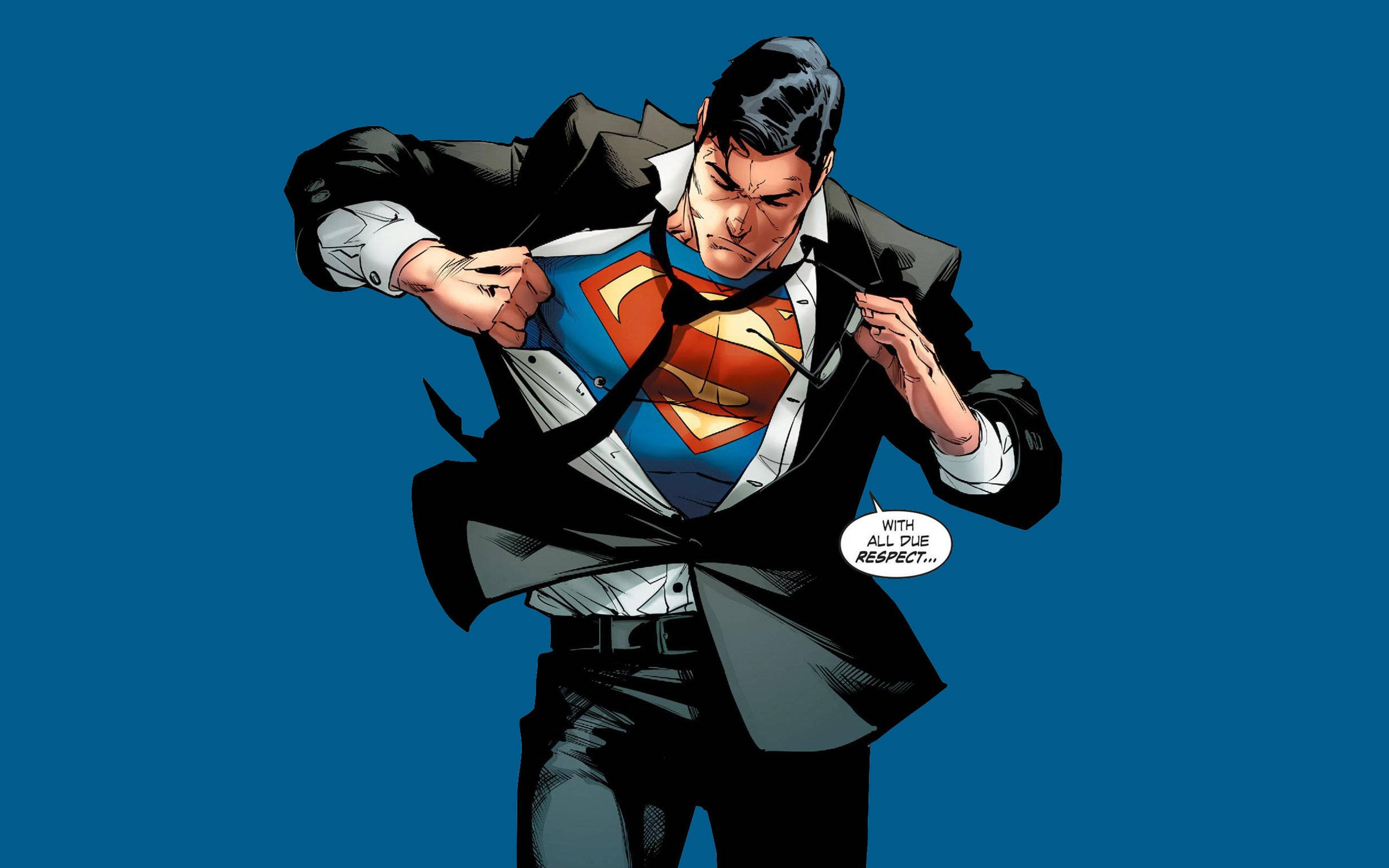 Superman, blue and red costume, solid blue background, 2K Desktop Wallpaper