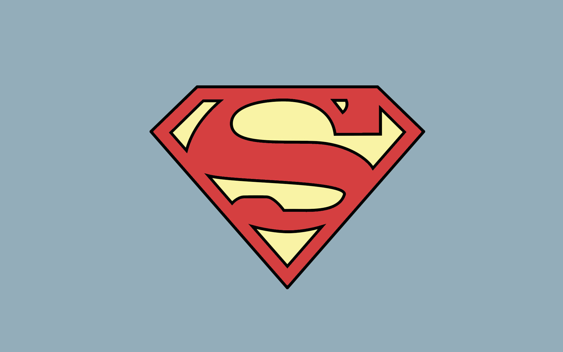 Superman logo, red and yellow, muted blue background, Full HD Desktop Wallpaper