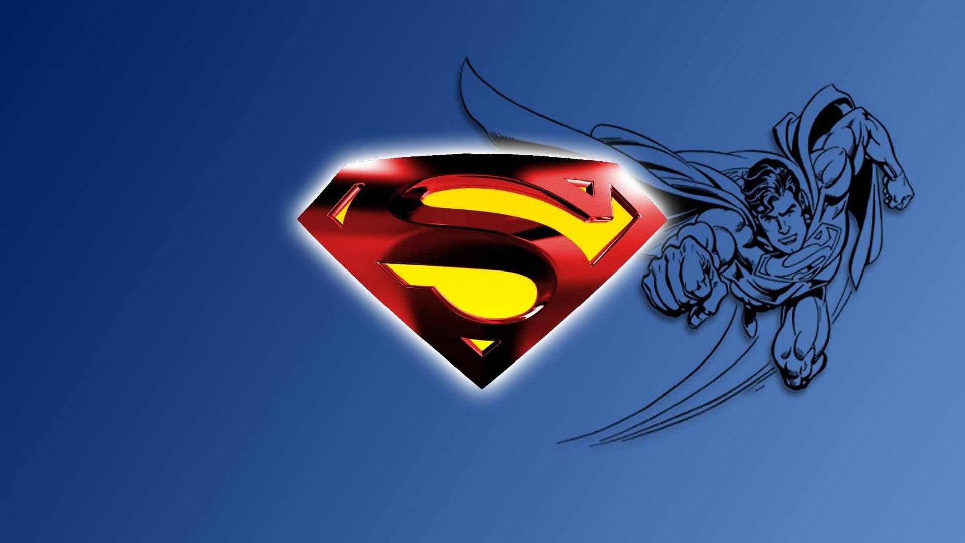 Superman, red and yellow shield logo, gradient blue sky, Full HD Desktop Wallpaper