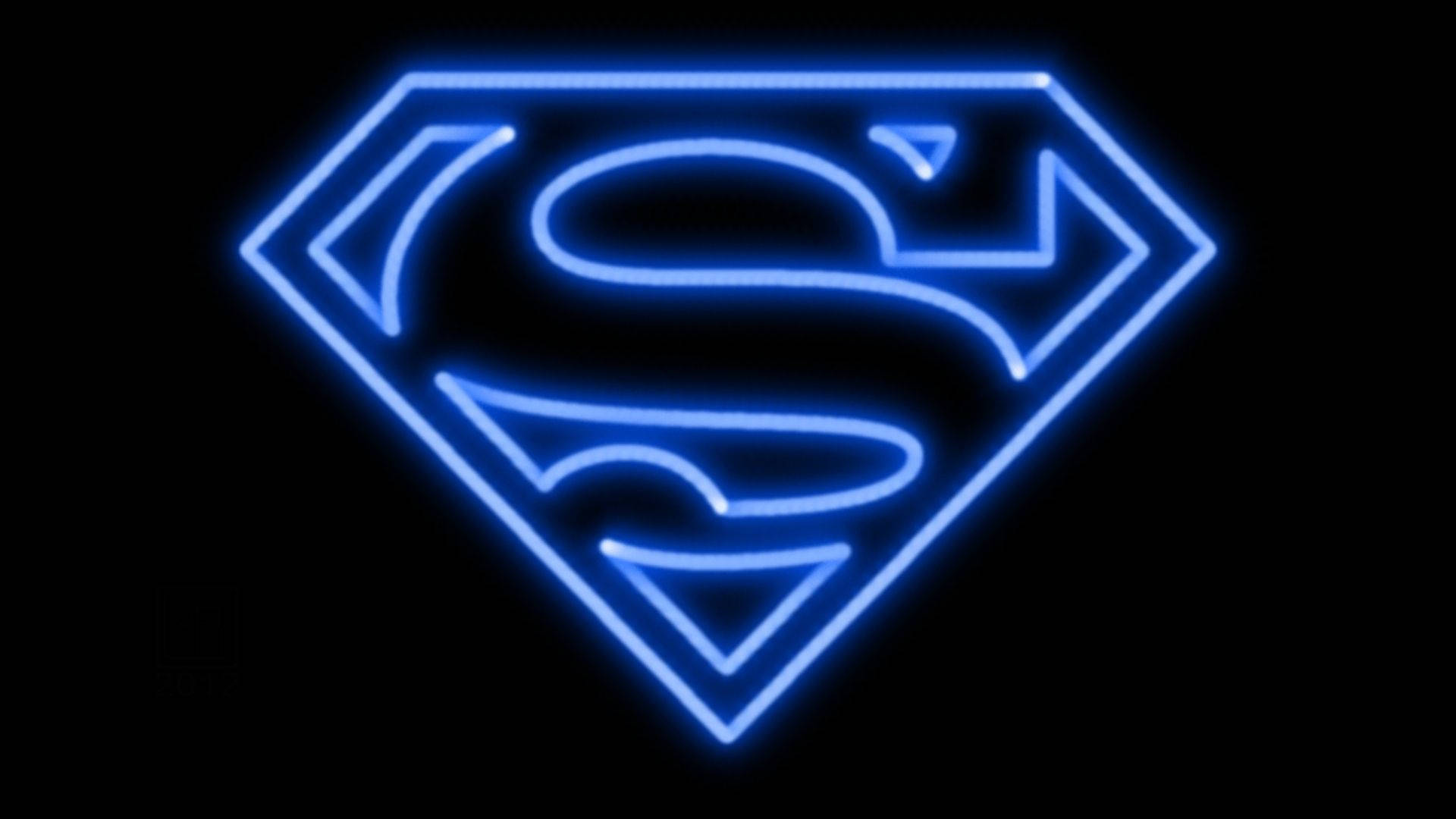 neon blue, Superman logo, glowing, Full HD Desktop Wallpaper