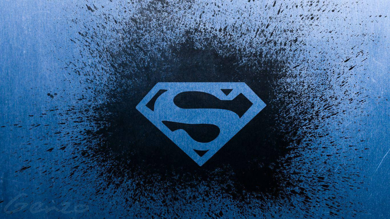 Superman logo, dark blue splatter, textured blue background, HD Desktop Wallpaper