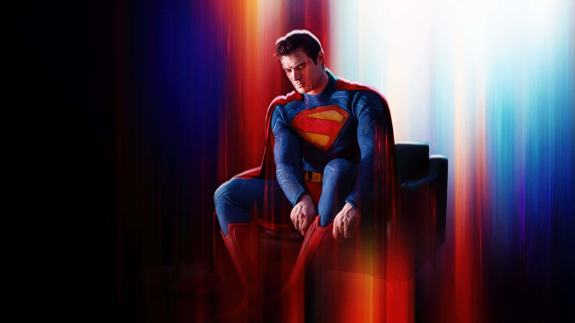 Superman 2025, Superman, red blue and white light streaked backdrop, Full HD Desktop Wallpaper