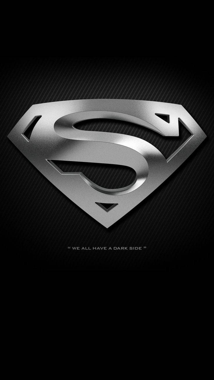 metallic silver Superman logo, textured black carbon fiber background, dark quote, HD Phone Wallpaper