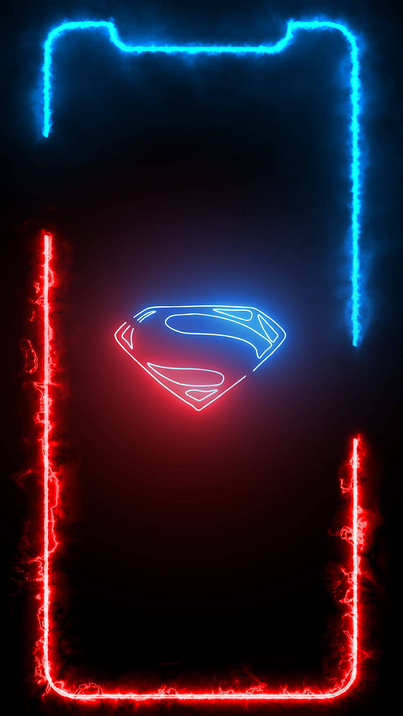 Superman symbol, red blue, neon blue outline, HD Phone Wallpaper