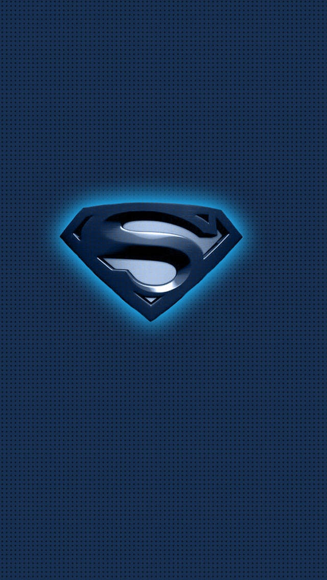 glowing blue Superman symbol, dark blue perforated background, metallic sheen, SD Phone Wallpaper