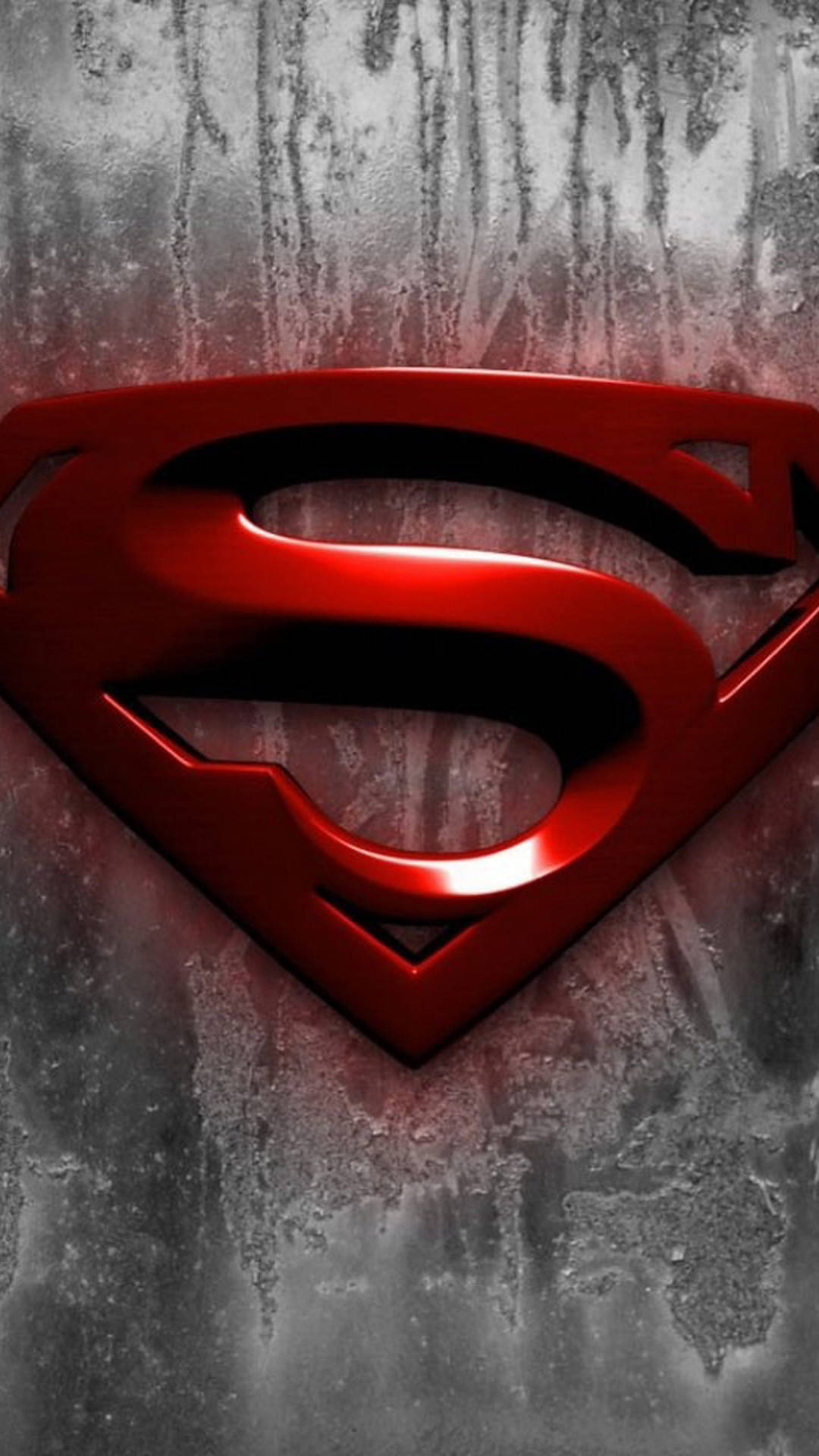 Red Superman Symbol iPhone Metallic, glossy red Superman logo, gritty textured gray and red background, Full HD Phone Wallpaper