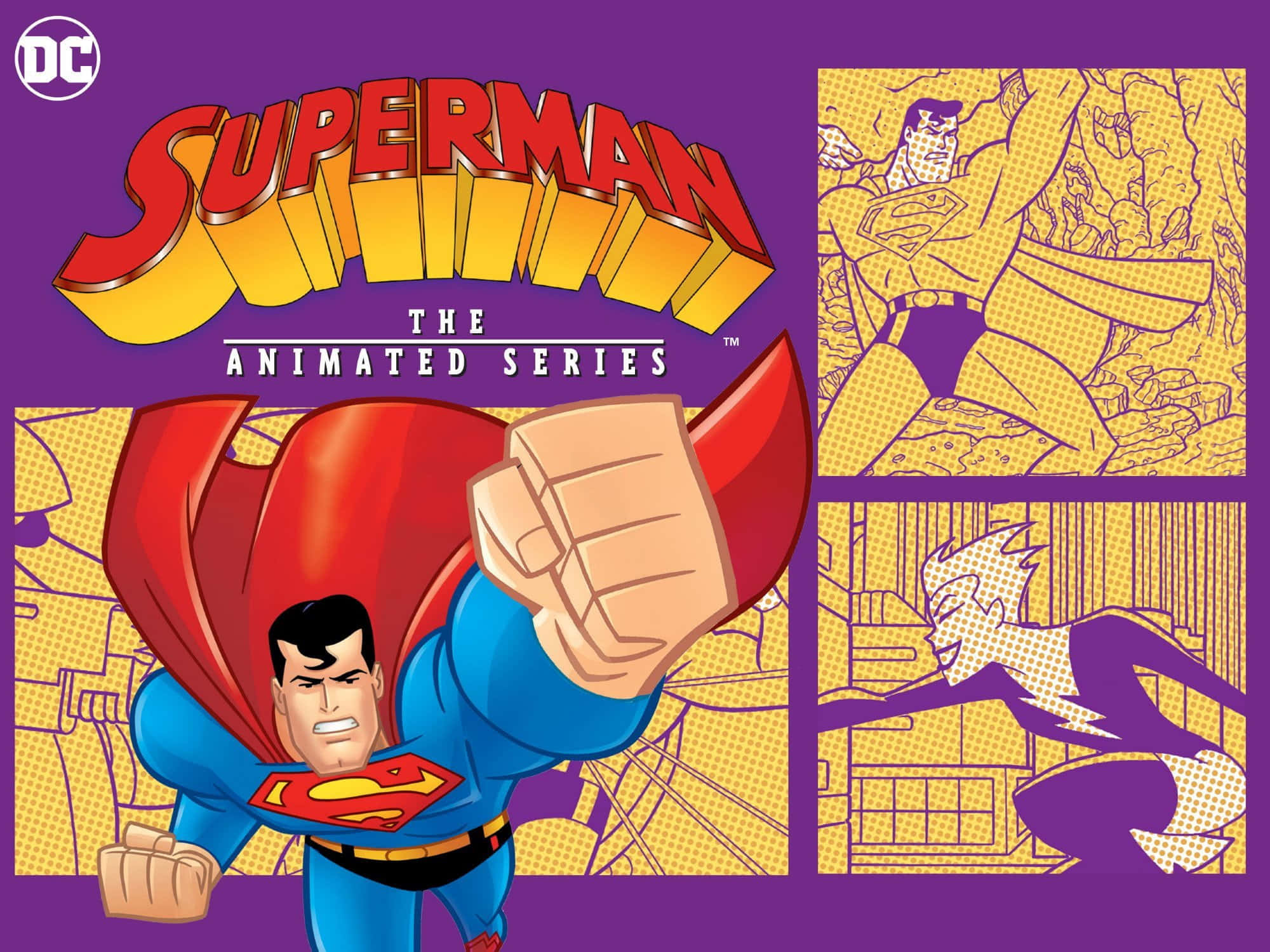 Superman The Animated Series, Superman, purple background, Full HD Desktop Wallpaper