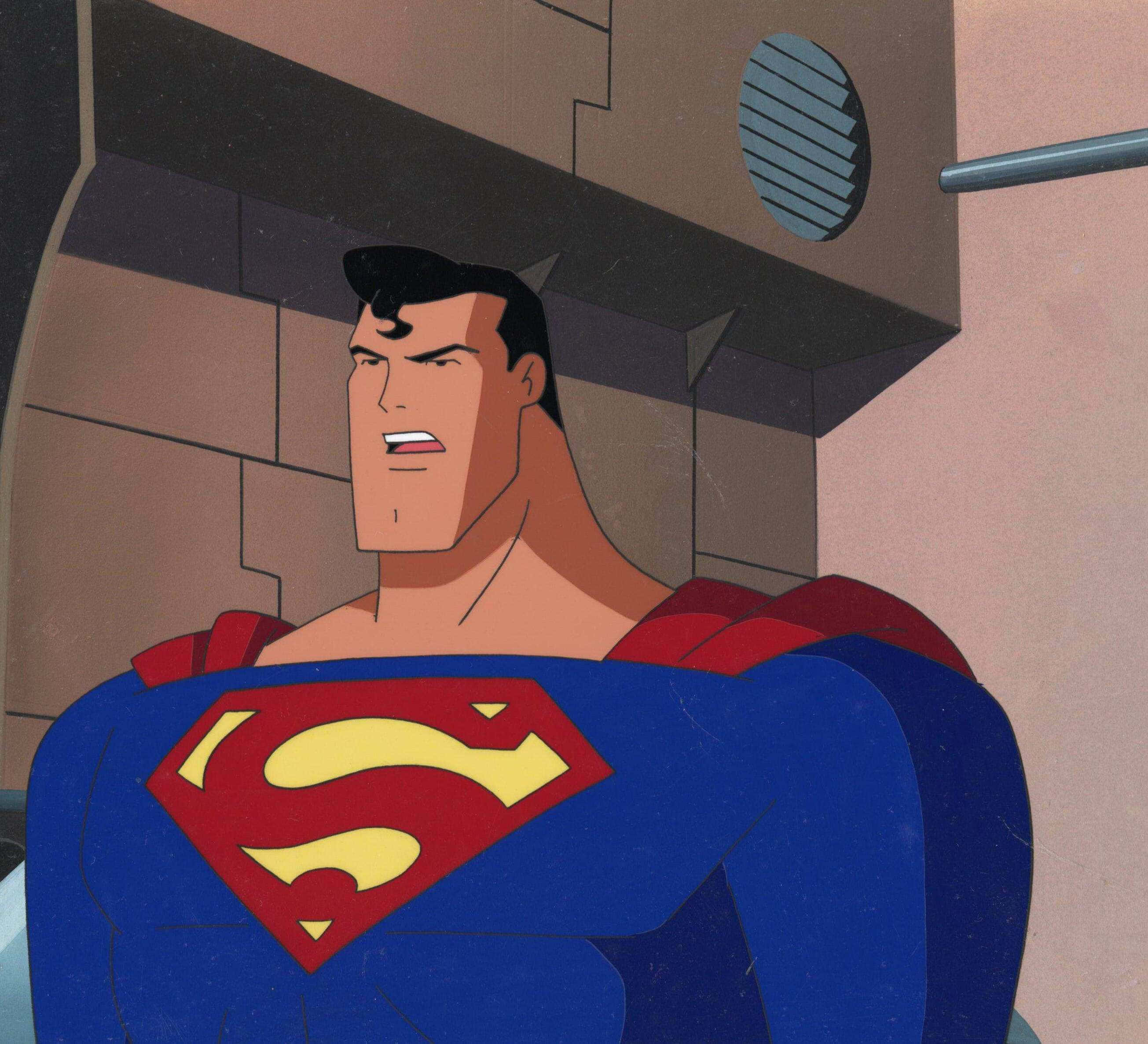 Superman The Animated Series, blue and red suit, gritty urban alley, 2K Desktop Wallpaper