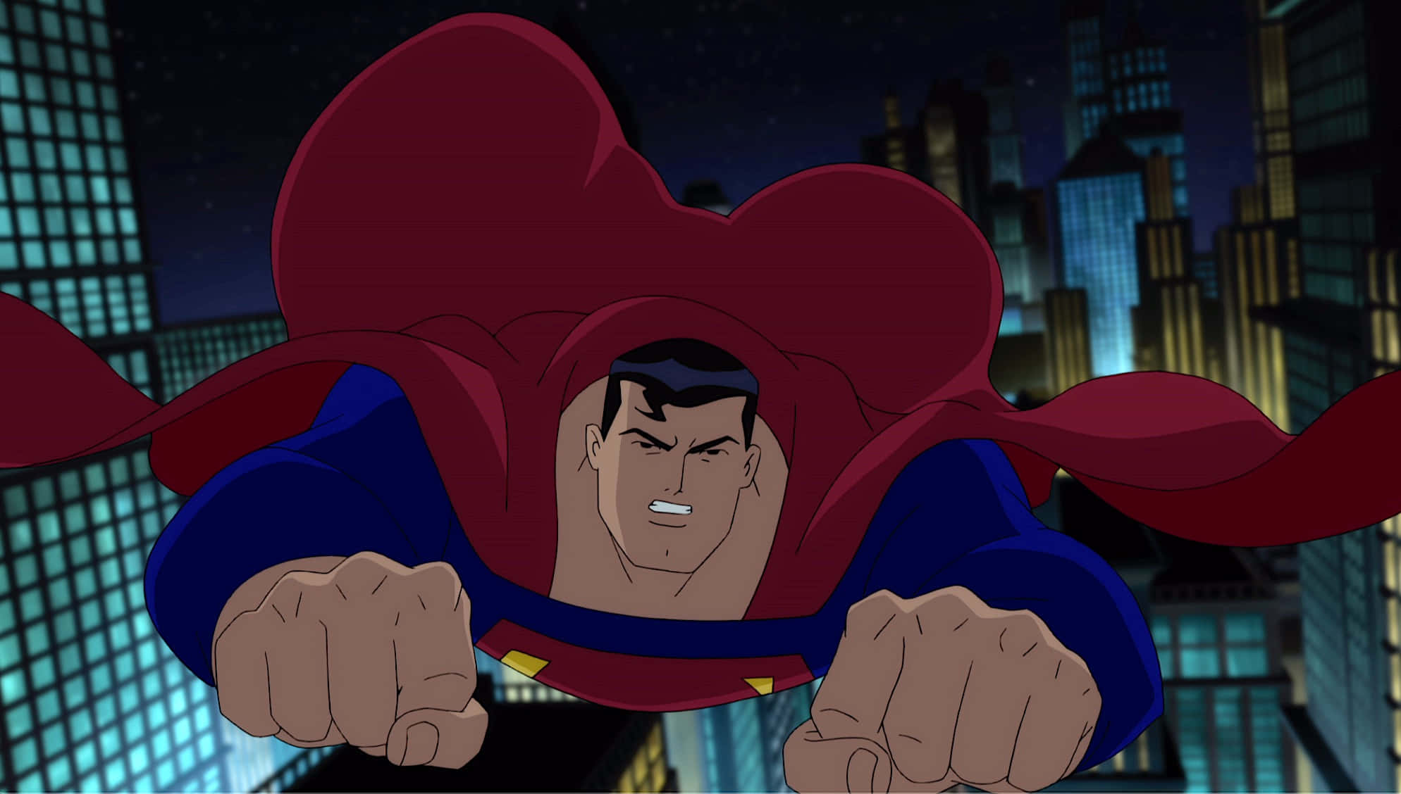 Superman The Animated Series, neon-lit cityscape, night, Full HD Desktop Wallpaper