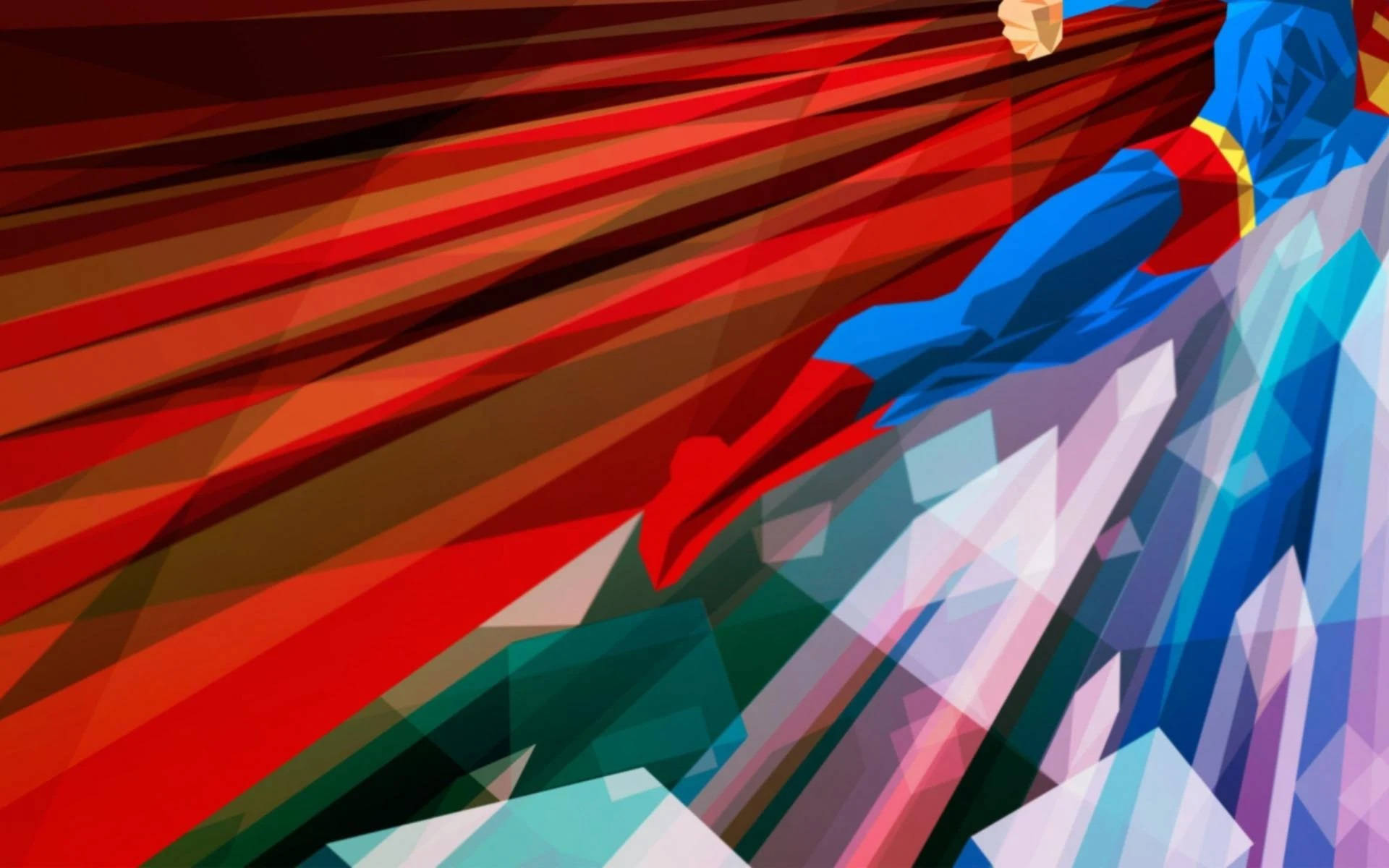 Superman, red cape, vibrant geometric sky, Full HD Desktop Wallpaper