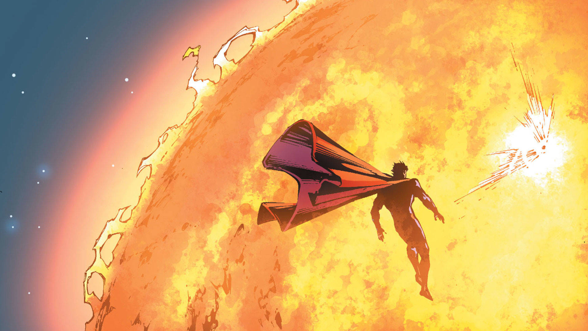Superman The Animated Series, flowing cape, blazing orange sun, Full HD Desktop Wallpaper