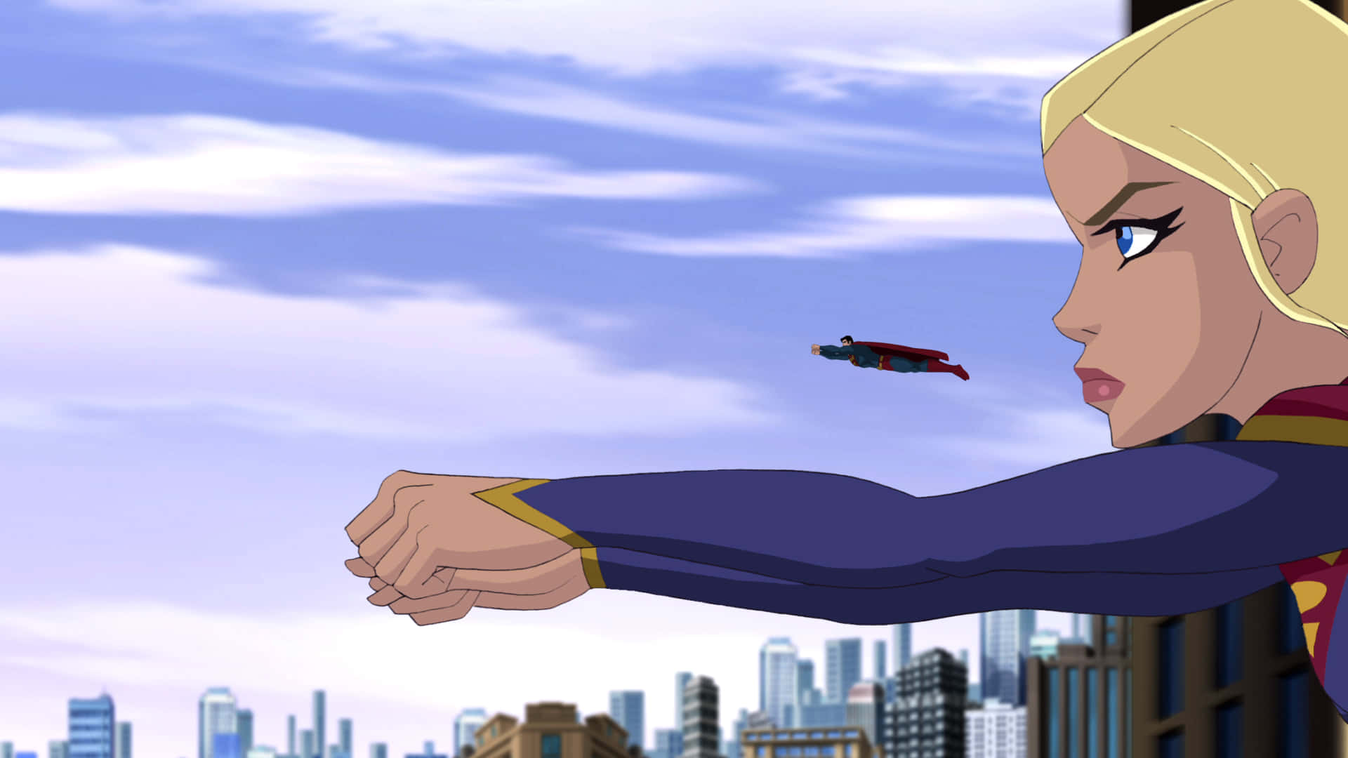 Superman Unbound, blonde superheroine, blue suit, Full HD Desktop Wallpaper