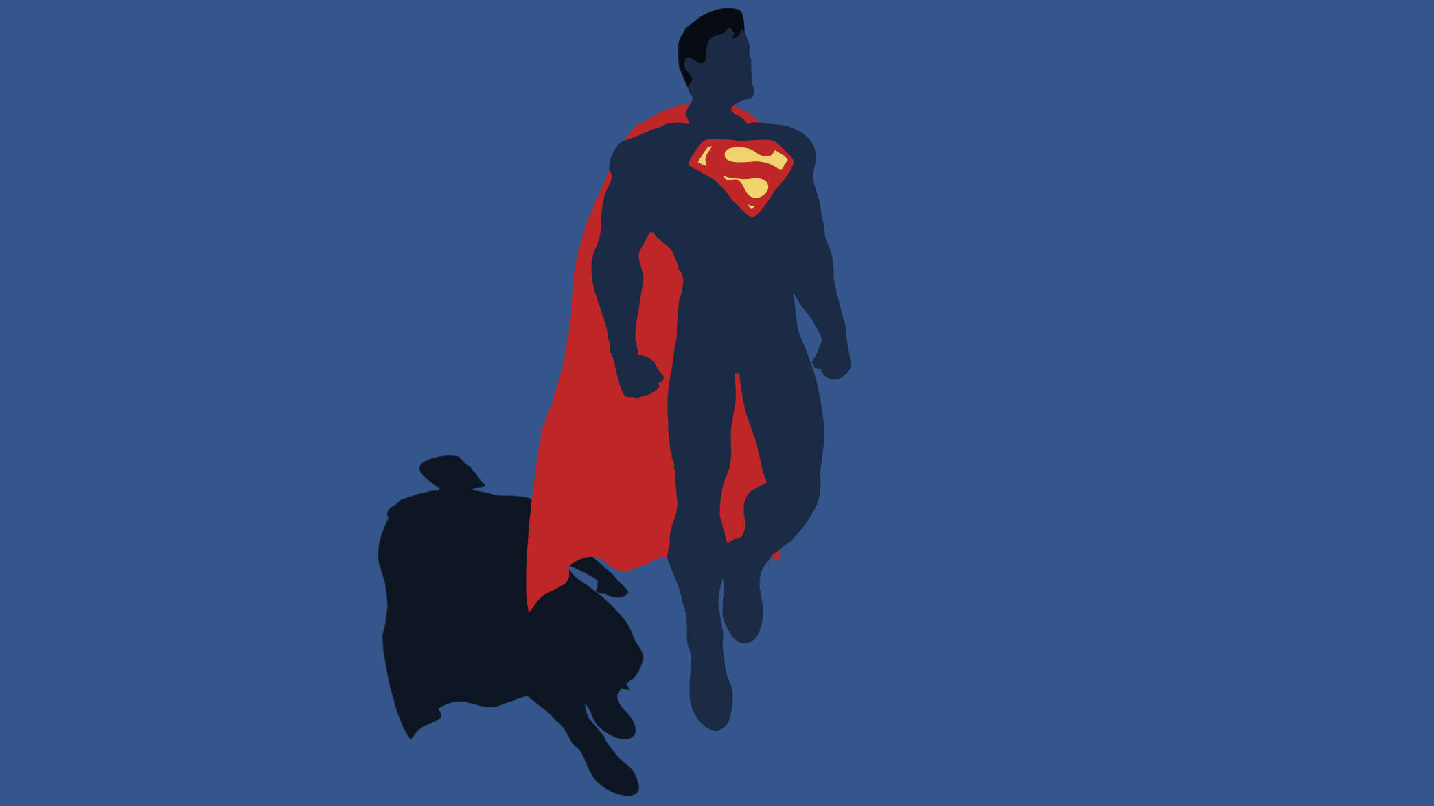 Superman, red cape, solid blue background, Full HD Desktop Wallpaper