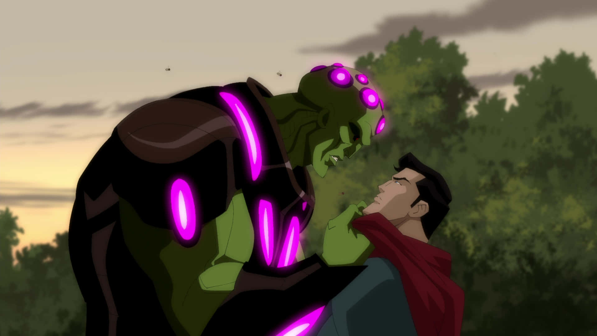 Superman Unbound, green alien, glowing purple eyes, Full HD Desktop Wallpaper