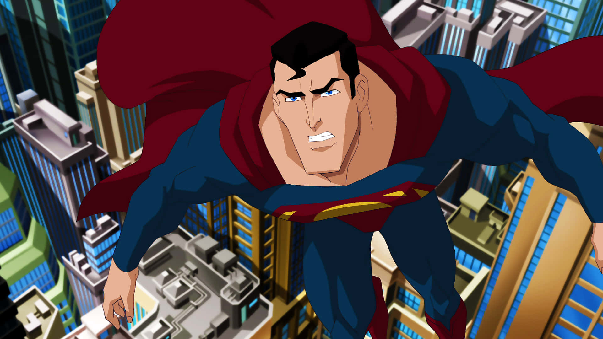 Superman Unbound, cityscape, red cape, Full HD Desktop Wallpaper