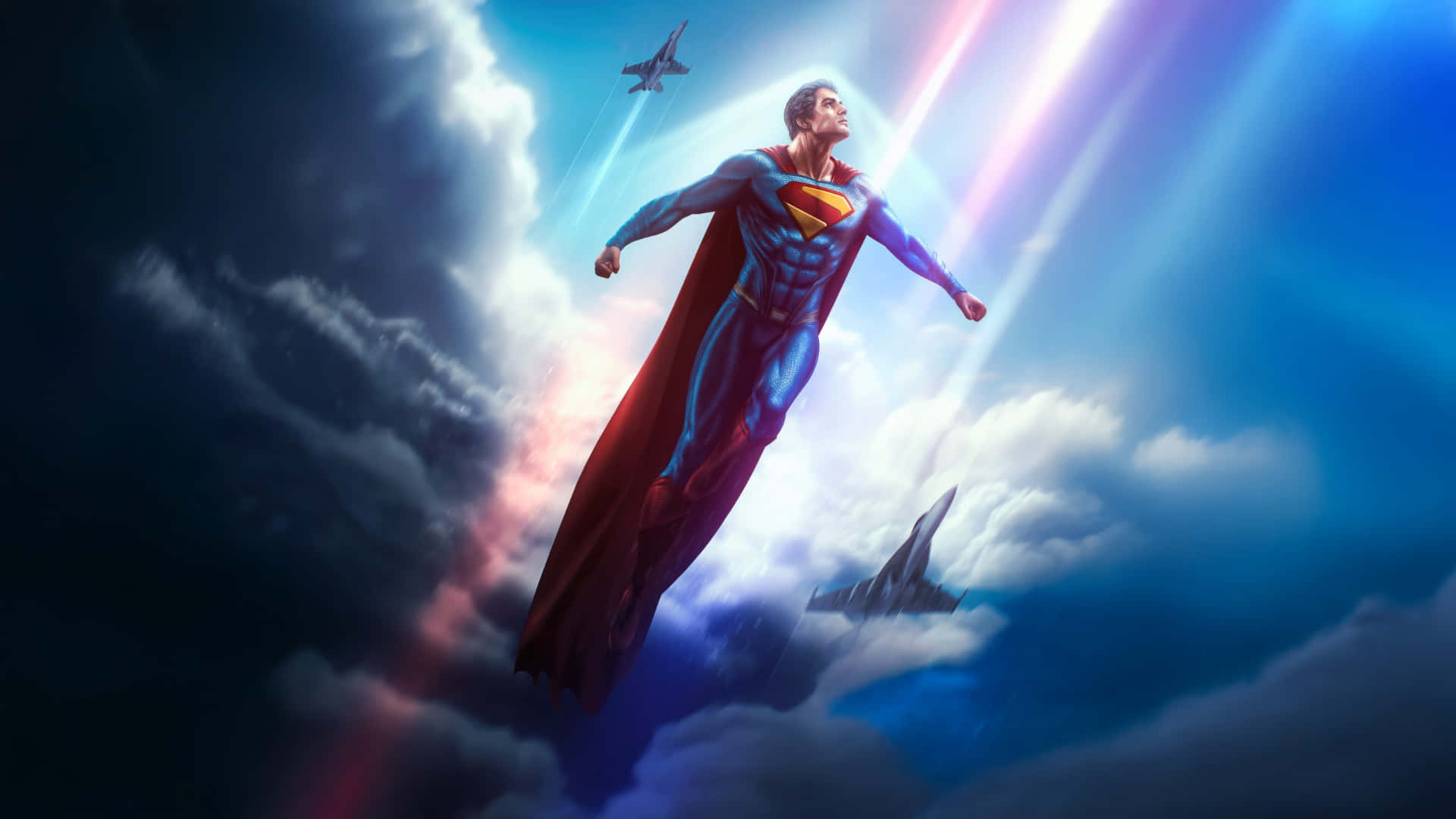 Superman 2025, fighter jets, dramatic sky, Full HD Desktop Wallpaper