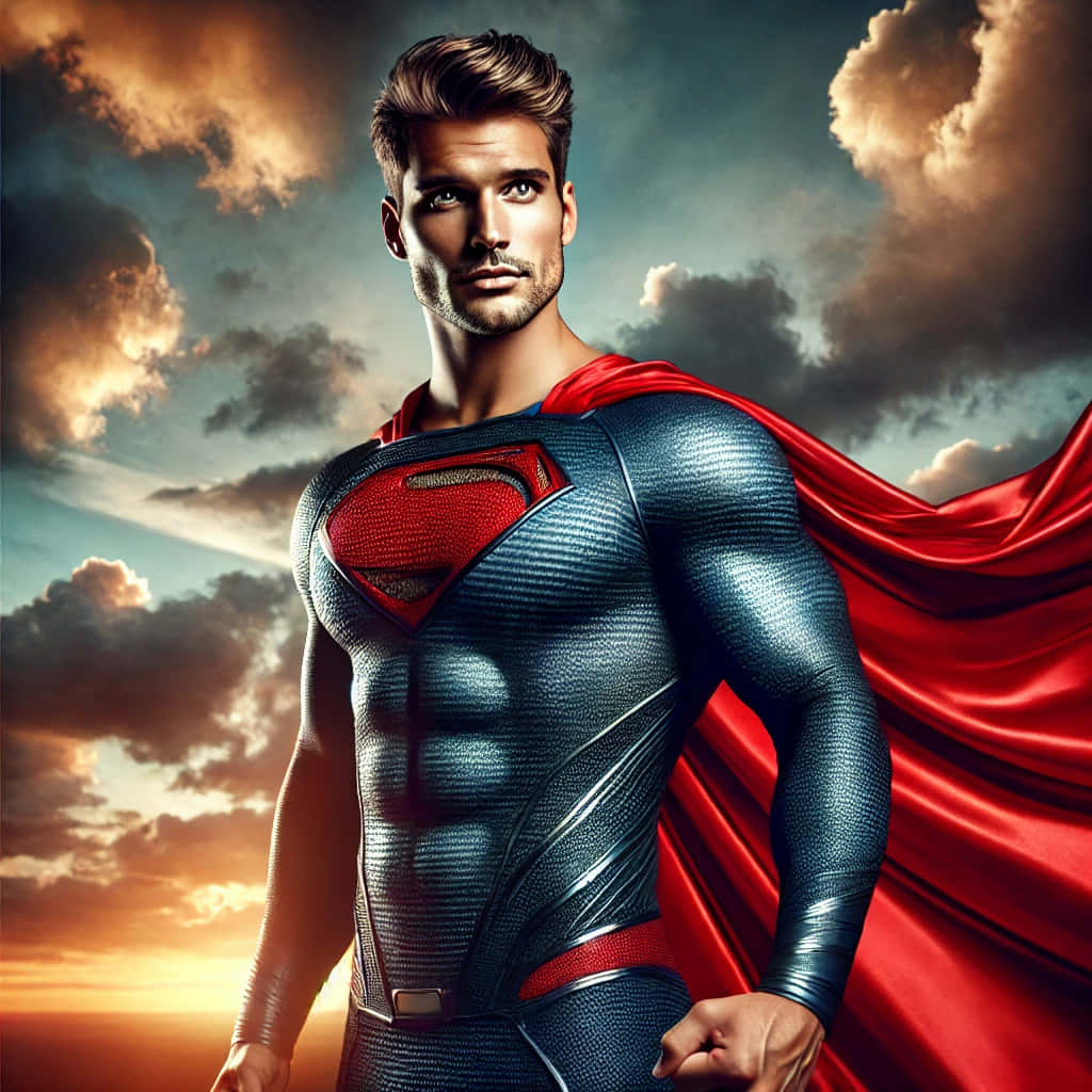 Superman, blue suit, red cape, SD Desktop Wallpaper