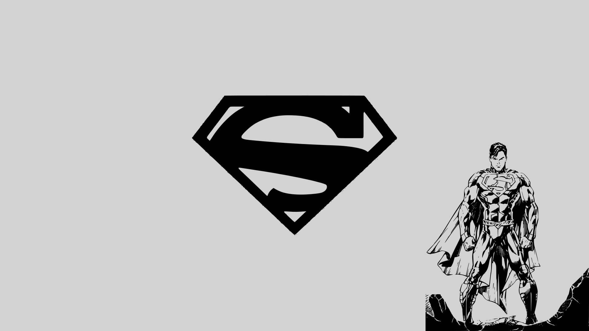 Superman, black and white, logo, Full HD Desktop Wallpaper