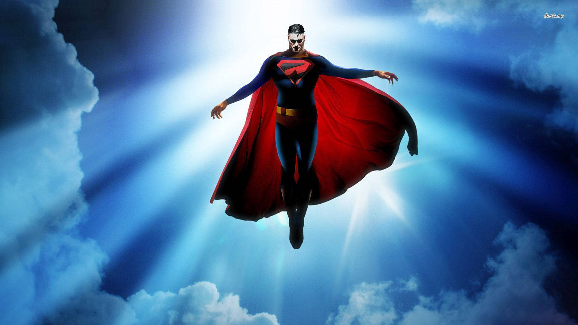 Superman, blue sky, sunbeams, Full HD Desktop Wallpaper